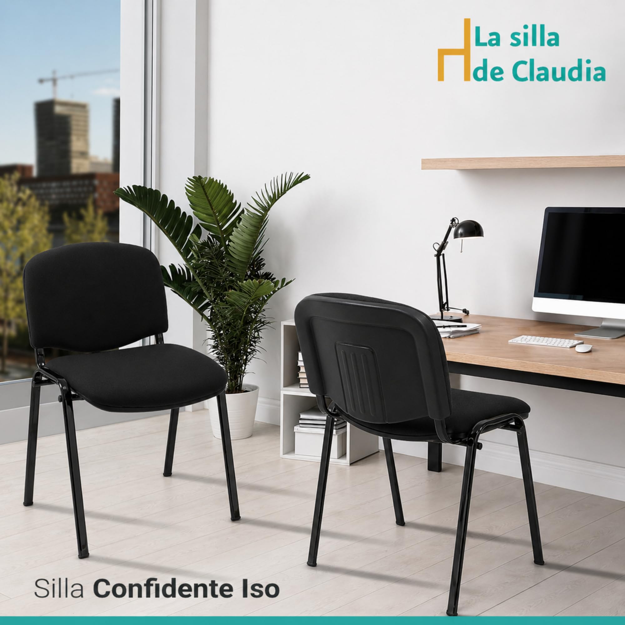 La Silla de Claudia Sillas Apilables de Oficina Pack 4 Negro Acolchado Especial