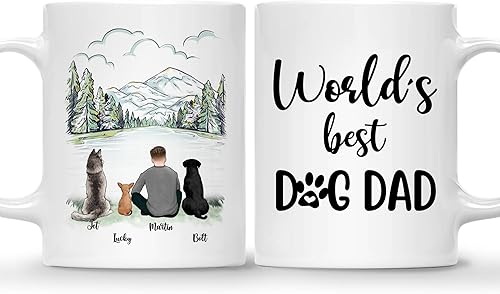 Vista 15 de GOSSBY Taza personalizada (2 perros), taza personalizada para papá y perro, regalo para los amantes de los perros, taza de café del padre del perro