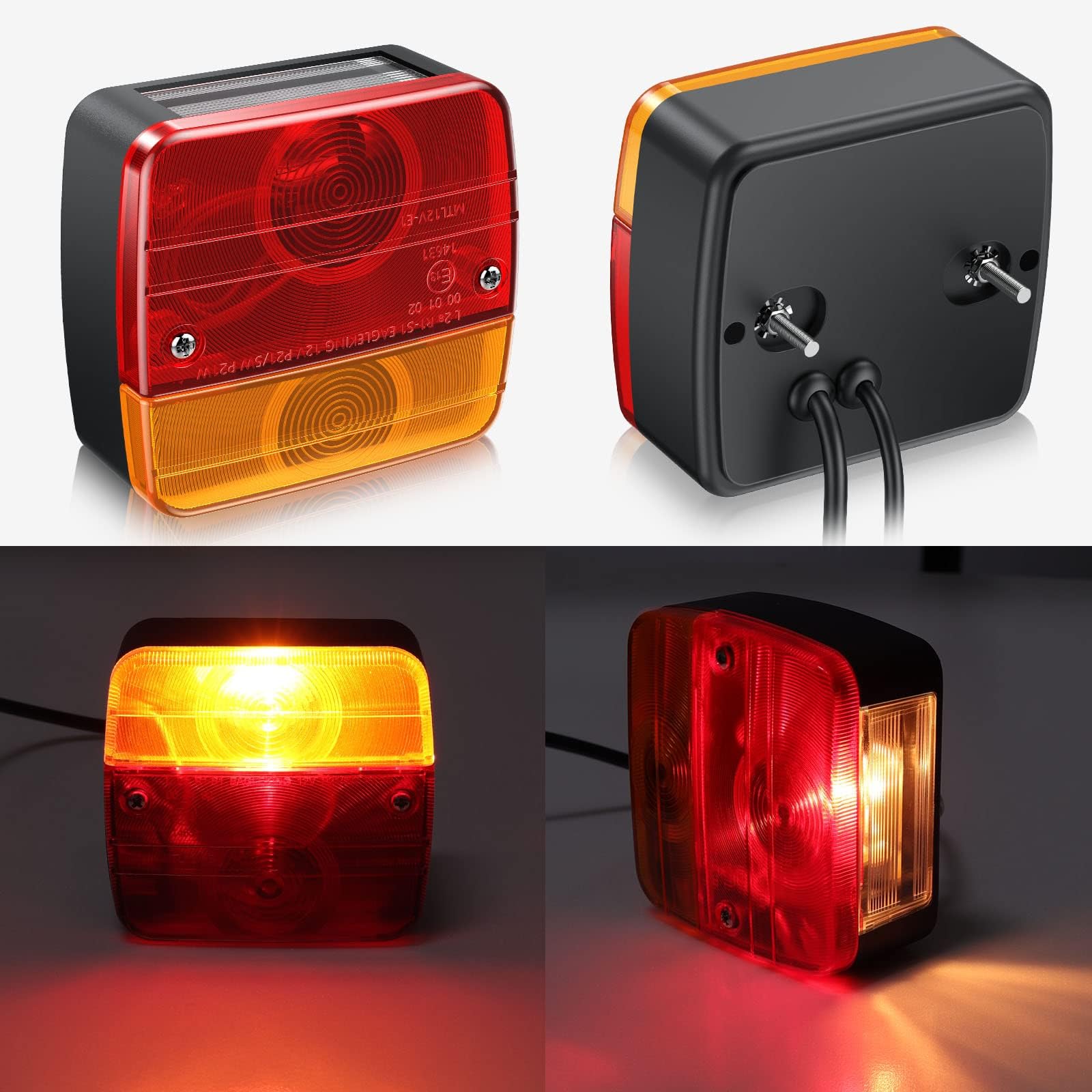 AUTOUTLET Set Fanali Posteriori Rimorchio a Vite 12V DC,7 Poli e Cavo 7,5m,Luci Rimorchio Impermeabile IP65,per Auto Trattore Caravan,Camion,E13