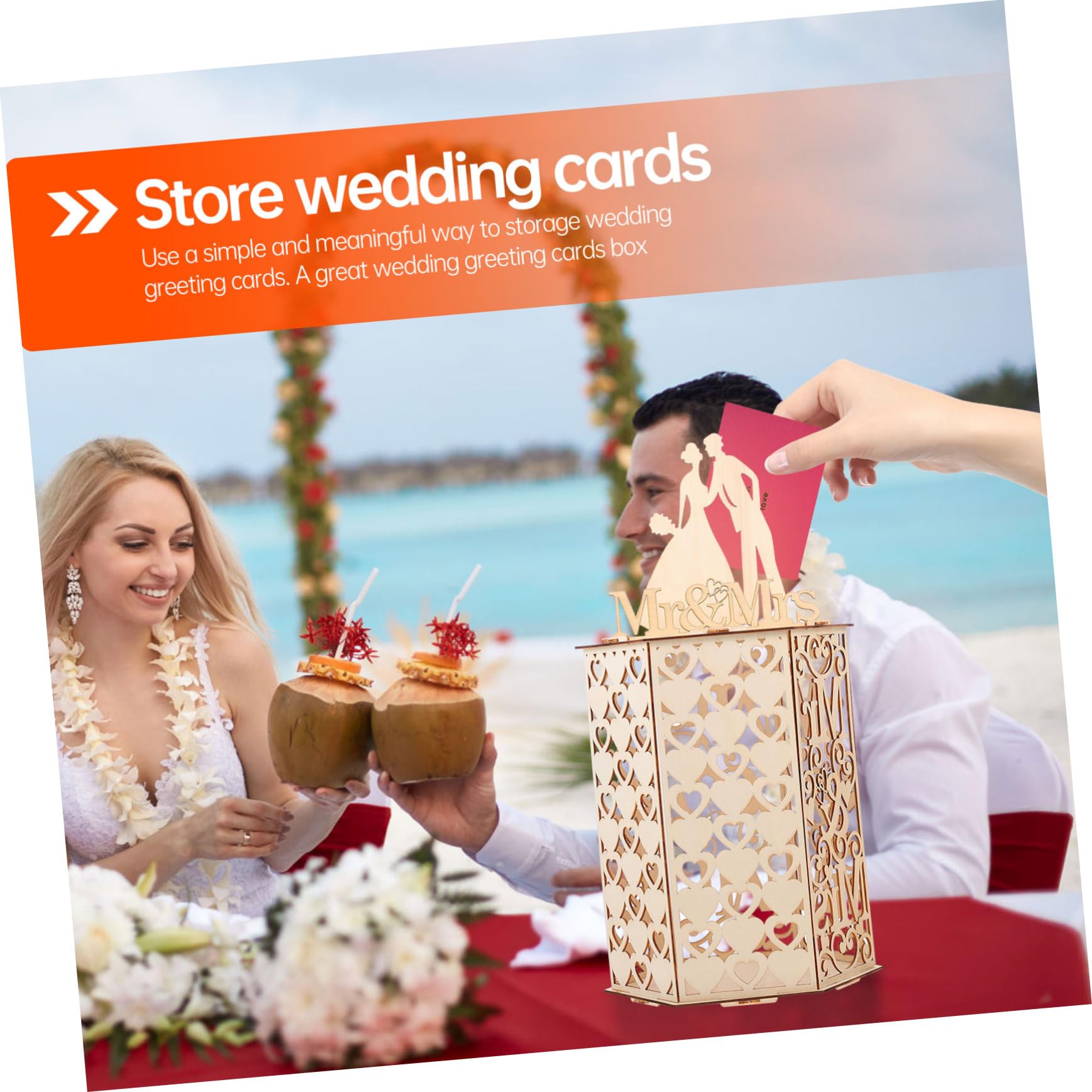 ULDIGI Diy Wooden Hollow Hexagonal Ring Box for Wedding Card Holder Decorative Storage Box