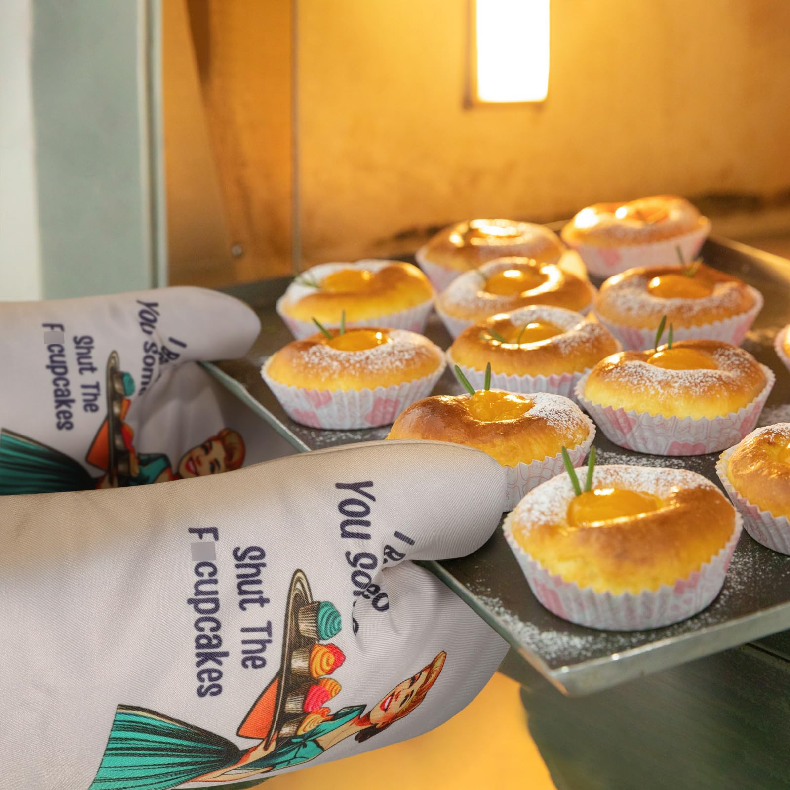 Miracu Zabawne rękawice kuchenne dla kobiet, uroczy zestaw rękawiczek kuchennych, prezenty do pieczenia dla kobiet piekarzy, prezenty dla mamy, prezenty kulinarne, retro humor dzień matki, prezenty
