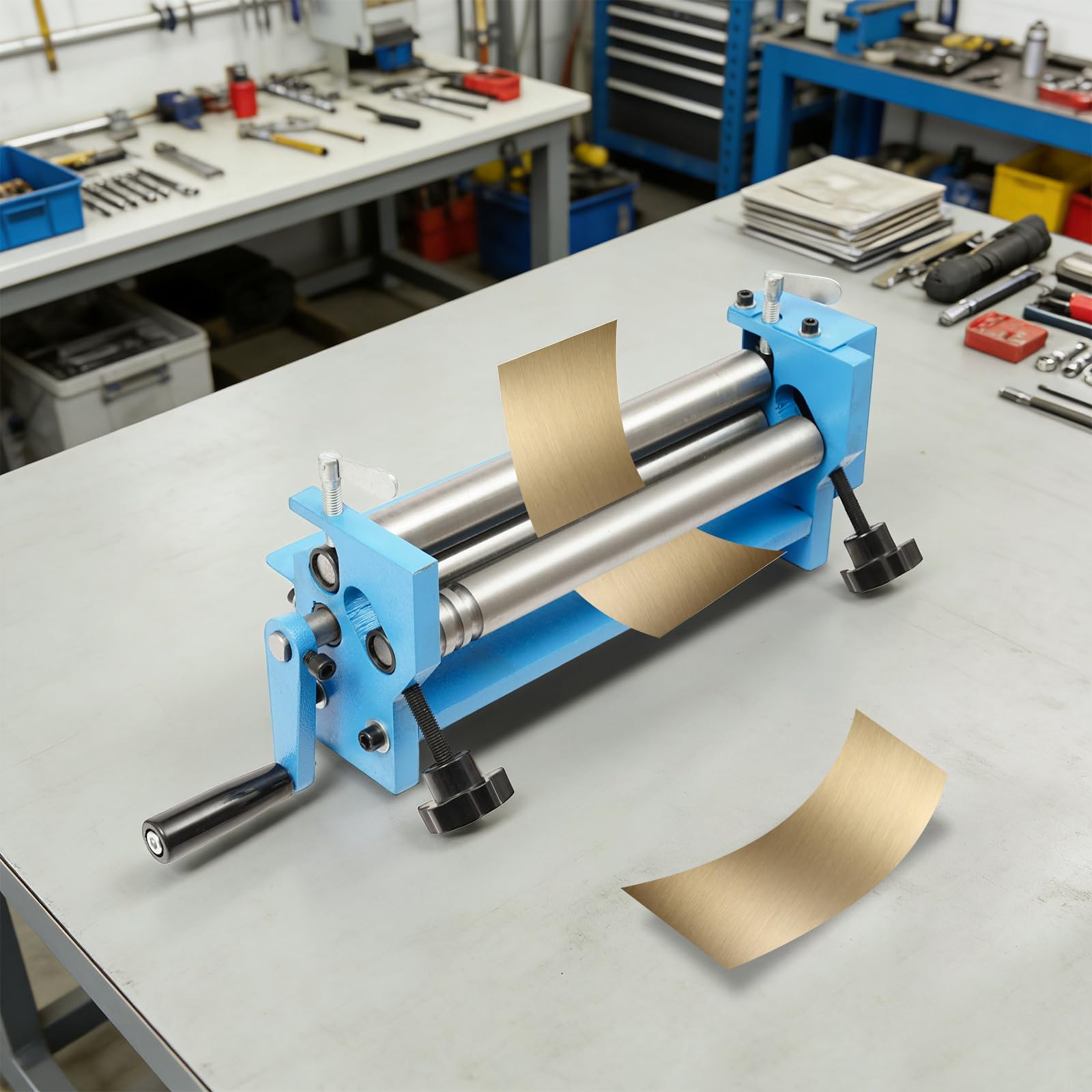 Máquina de laminación manual de la placa, herramienta de doblado de chapa de tres rodillos, máquina de laminación de placa de acero de escritorio, conveniente para el procesamiento del metal, la fabri
