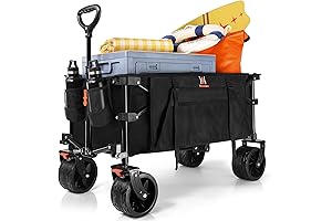 MacSports Collapsible Beach Wagon - Heavy Duty Foldable Utility Cart with Big Wheels