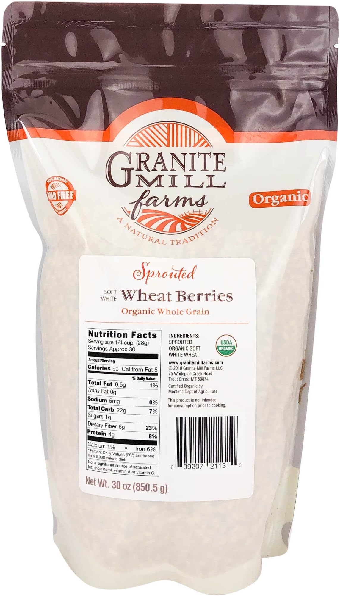 Granite Mill Farms Organic Sprouted Soft White Wheat Berries, 30 OZ