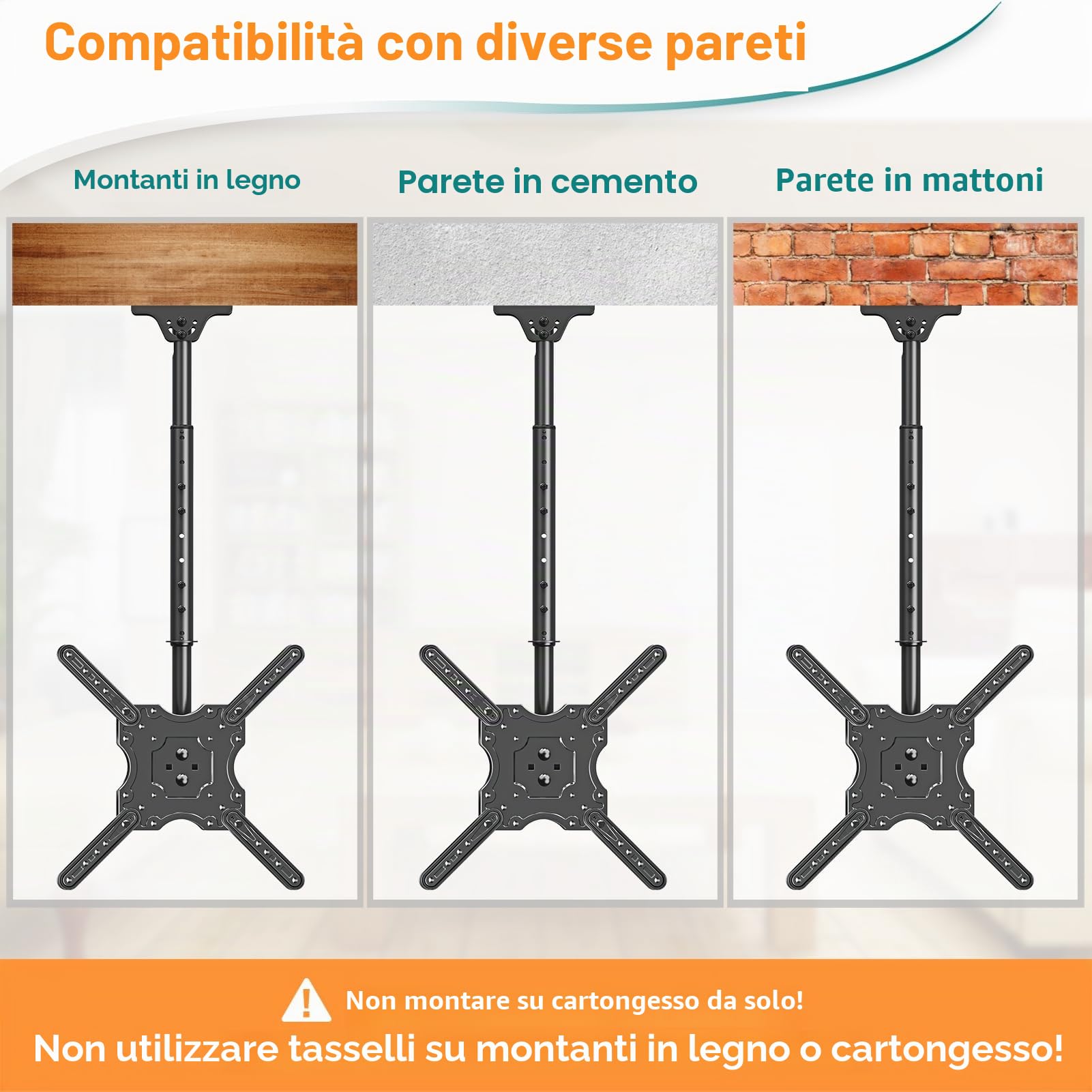 ELIVED Supporto TV arrotolabile, per TV da 23-60", fino a 35 kg, VESA 400 x 400 mm | Supporto TV regolabile in altezza per tetto piatto o inclinato EV3015