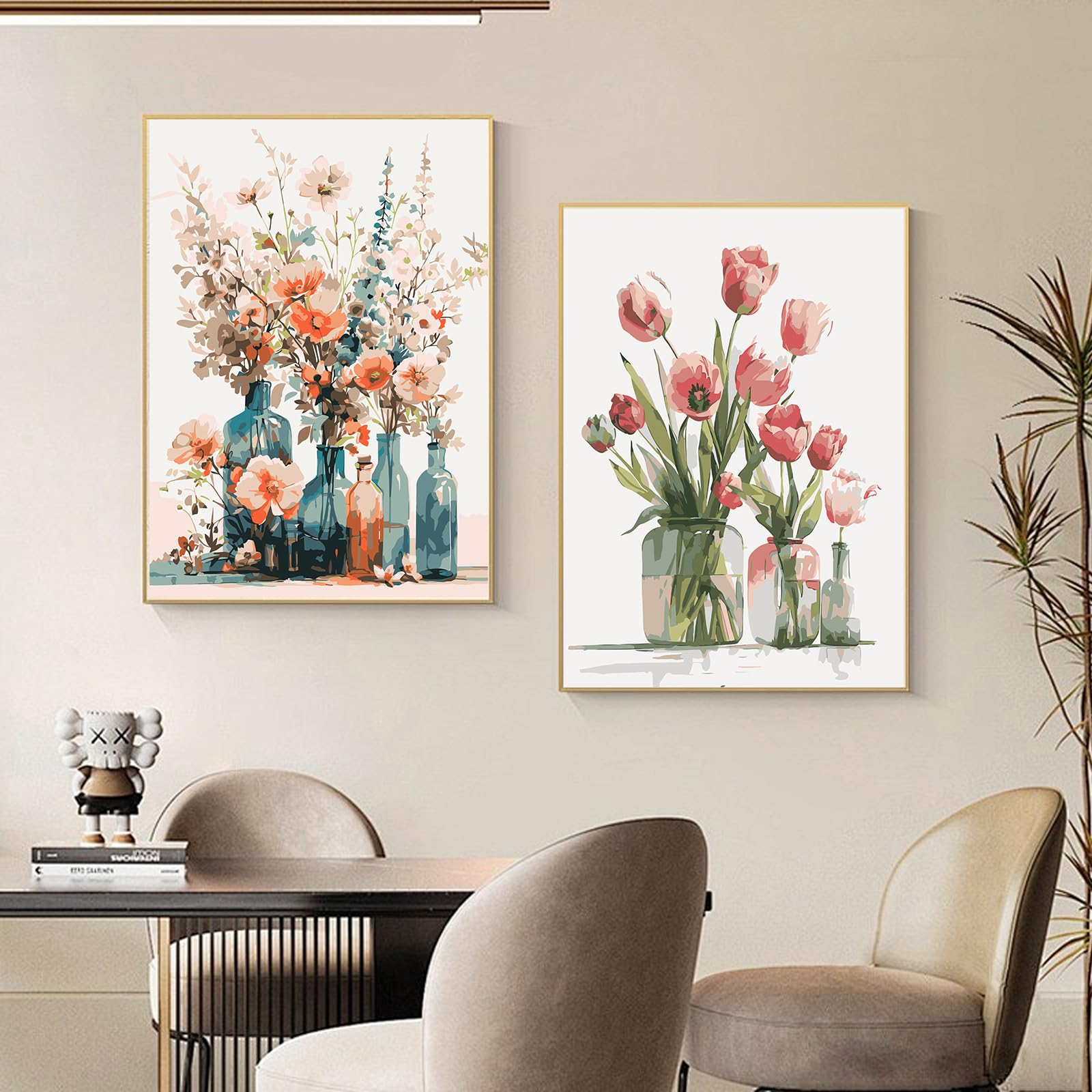 Bougimal Dipingere con i Numeri Adulti Paesaggi, Kit per dipingere con i Numeri con pennelli e pigmento Acrilico Regalo, Fiori 1, Con Telaio 28 * 35 cm