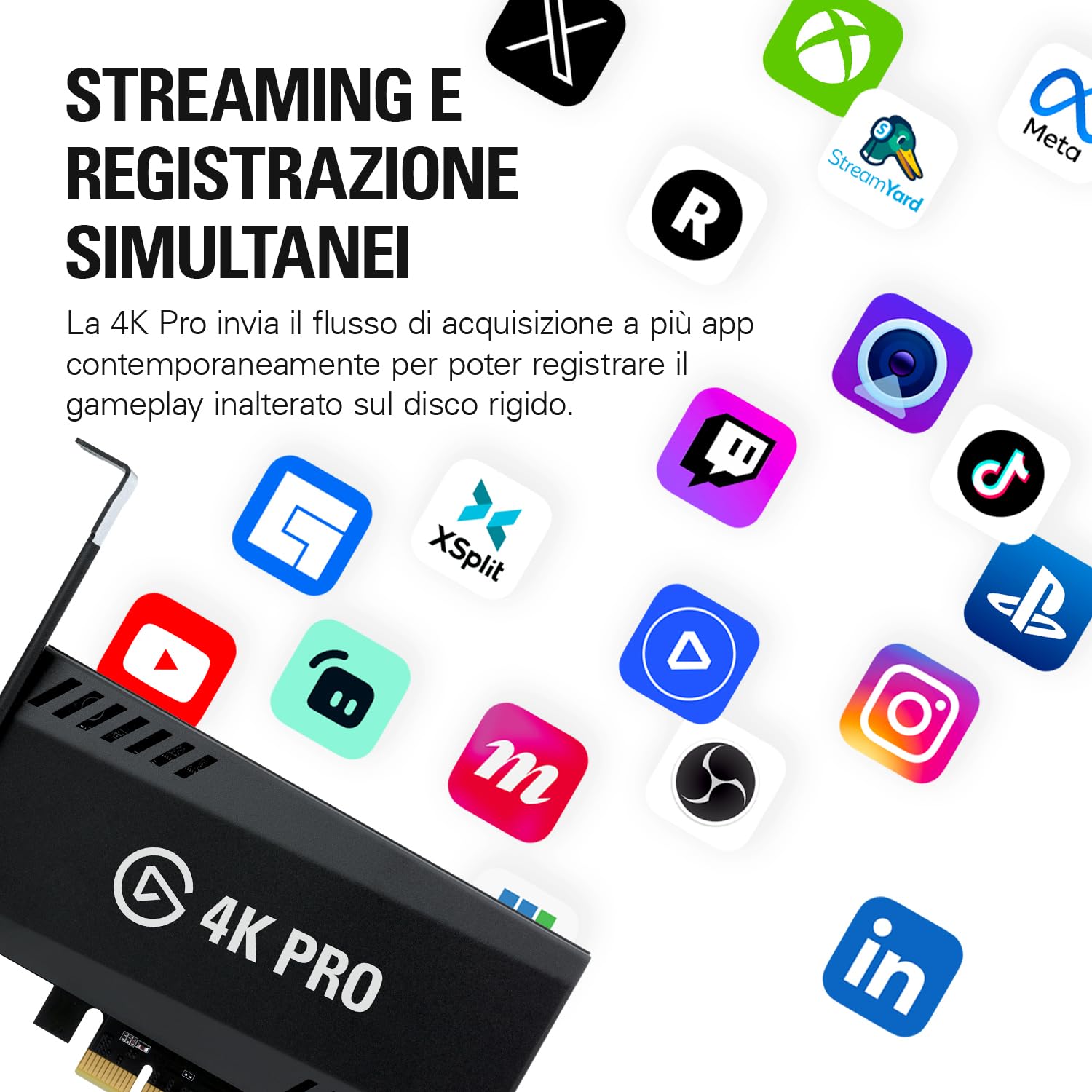 Elgato 4K Pro, Scheda Acquisizione Interna: Passaggio diretto 8K60|4K60 HDR10 con Latenza Ultra-Bassa su PS5|Pro, Xbox Series X|S, Nintendo Switch 2, OBS e Altro, per Streaming, Compatibile PC|Dual PC
