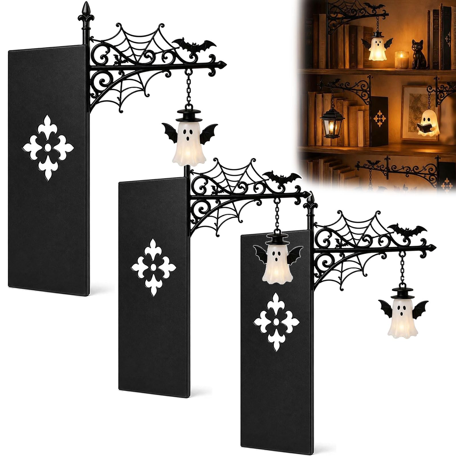 Library Lantern Mini Bookshelf Lamp-Cute Black Hat Ghost Book Light (Ghost-A,2)