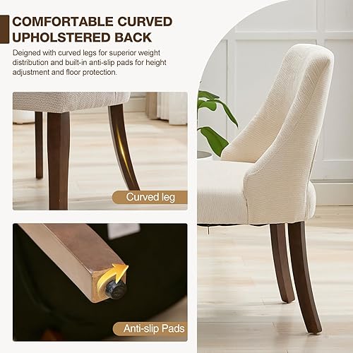 Miniatura 6 de UVV Juego de 2 sillas de comedor de madera, sillas de comedor modernas de mediados de siglo tapizadas en tela para cocina y comedor, silla de cena