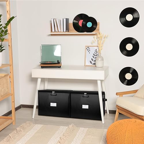Miniatura 6 de Caja de almacenamiento de discos de vinilo ignífuga con cerradura, almacenamiento de álbum de vinilo con capacidad para más de 100 discos únicos,