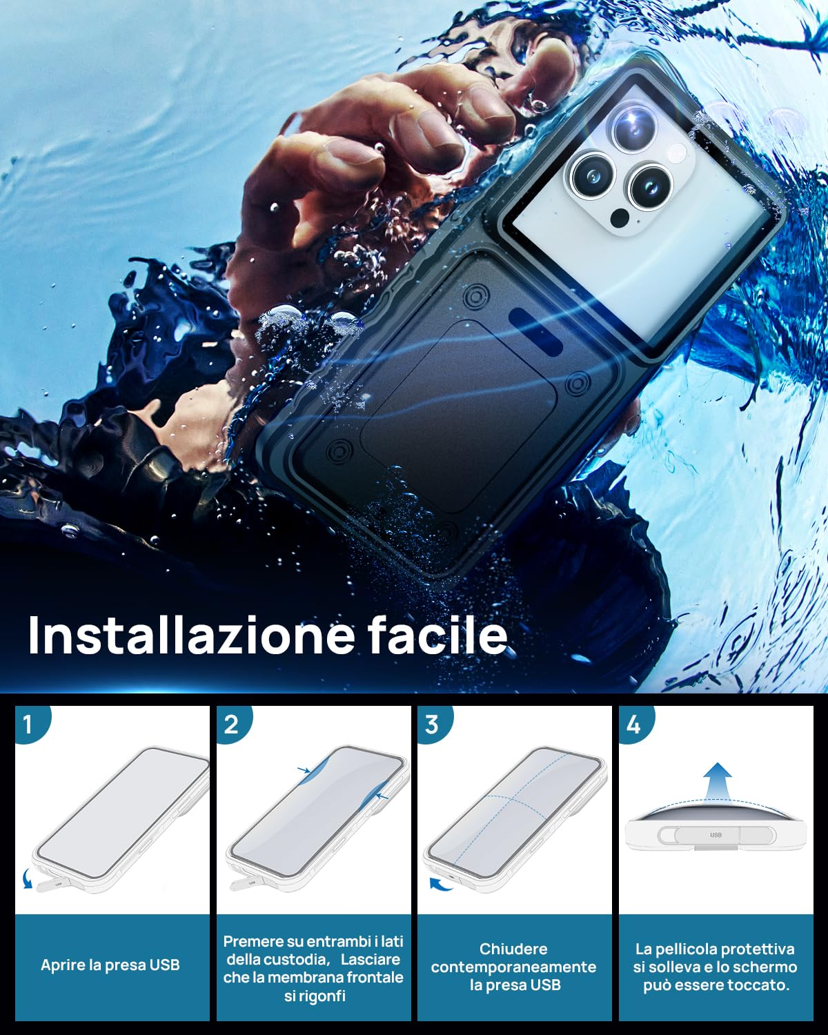 Custodia Impermeabile 15M Professionale IPX8 Smartphone 6.1-6.9‘’ Universale Cover Subacquea [Touchscreen Subacqueo] Asciutta Borsa per iPhone Samsung Galaxy Huawei XiaoMi Google Pixel