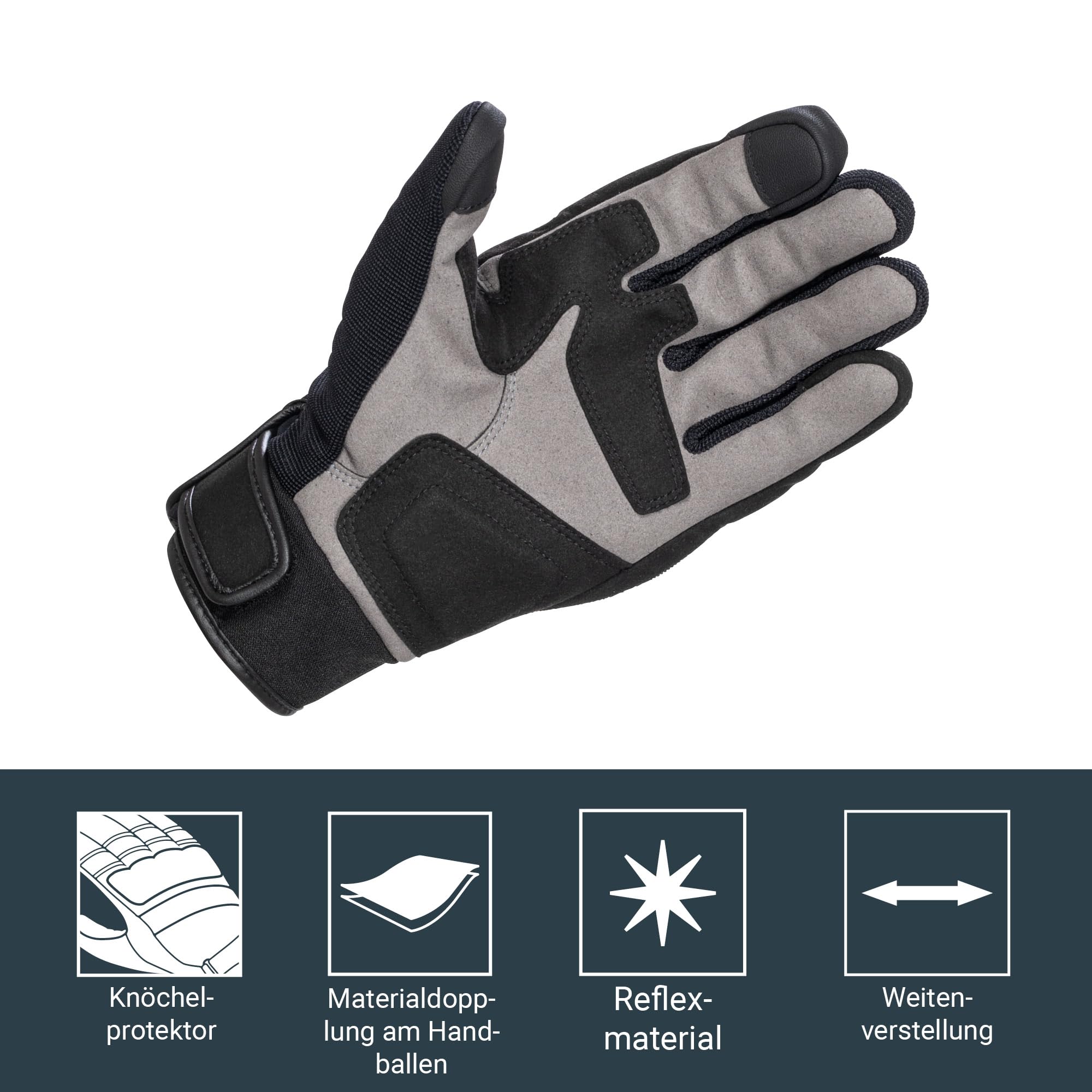 FAST WAY H 2301 Motorradhandschuhe Herren, CE Zertifiziert, Leder-Textil Mix, Atmungsaktiv, Touchscreen-kompatibel, Verstellbarer Klettverschluss, Für Sommer und Übergangszeit