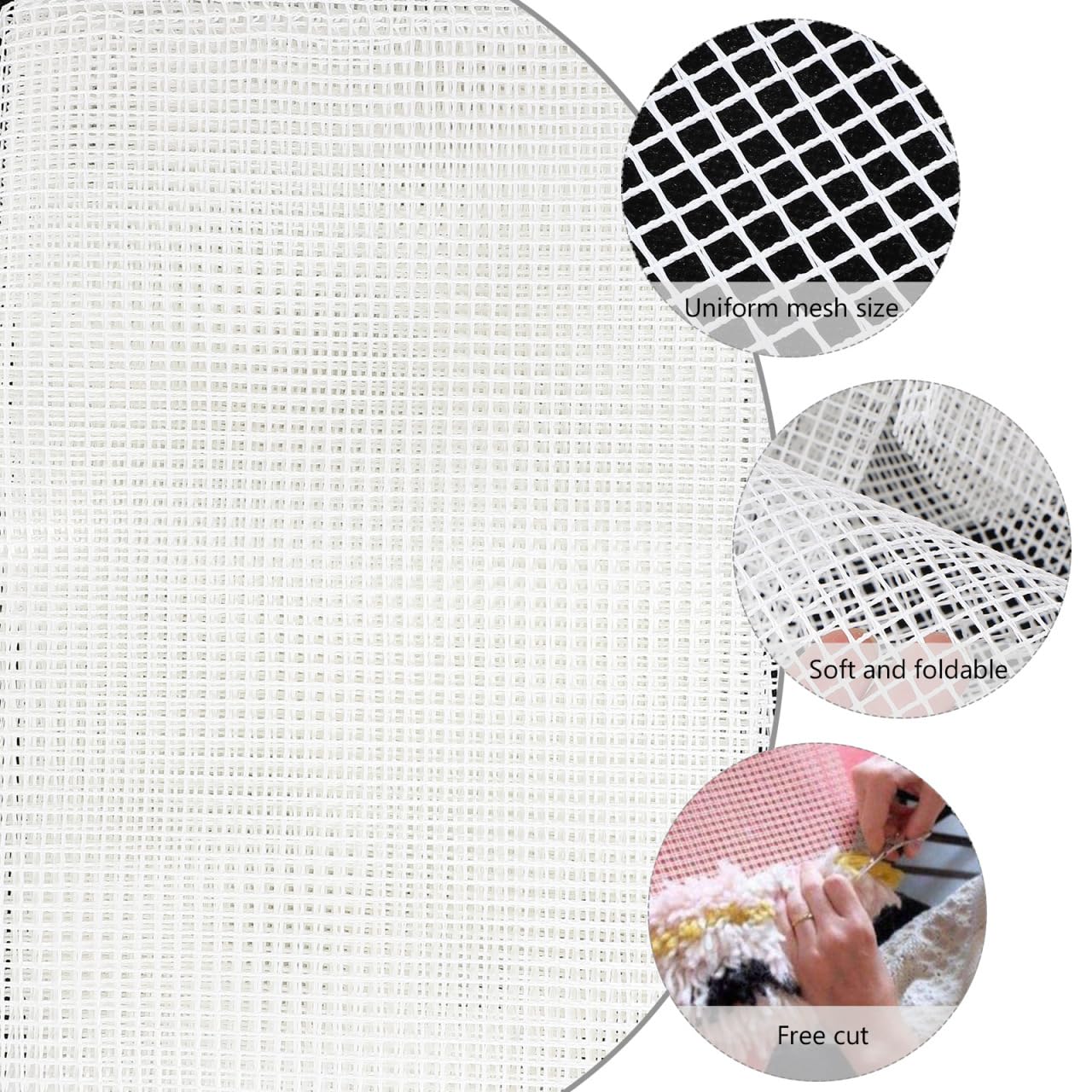Tela a Rete a Gancio per Arazzo Fai da Te 150x100 Cm Bianco, Materiale Supporto Gancio di Chiusura, Rotolo Rete per Creazione Tappeti Artigianali e Lavori Manuali