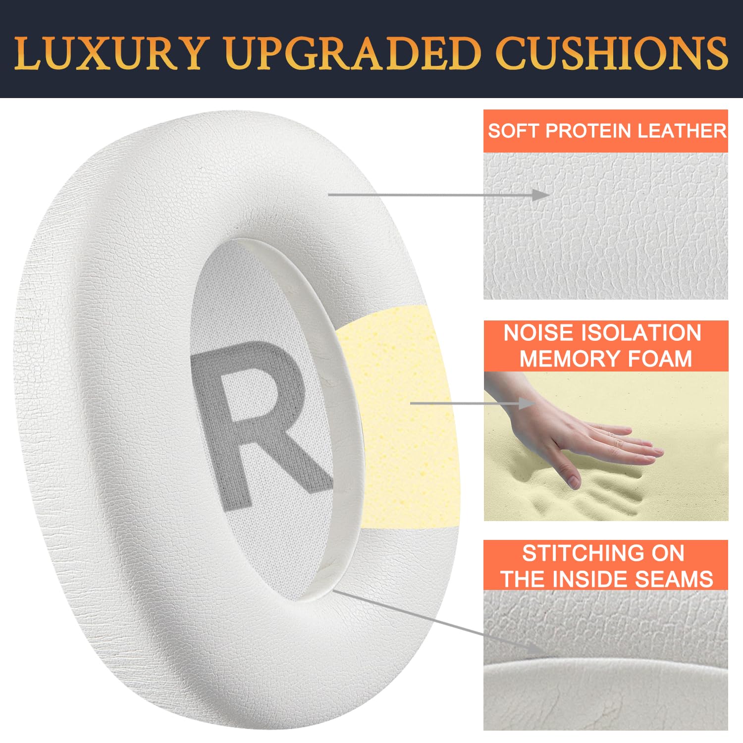 SOULWIT Protein Leather Earpads for Boat Nirvana 751 ANC Hybrid Wireless Headphones, Ear Pads Cushions with High-Density Memory Foam - White — Amazon image 3
