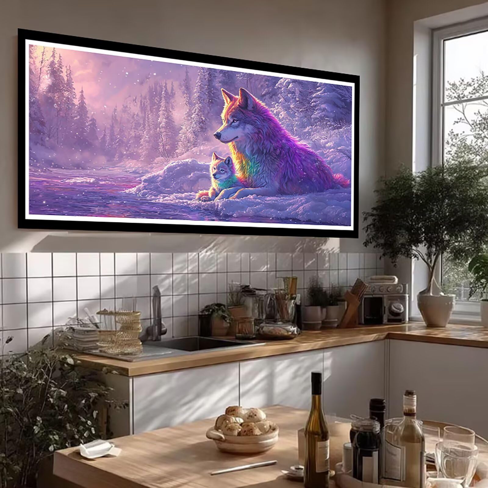 5D DIY zima diament malarstwo duży rozmiar 80 x 240 cm, diamentowe malowanie dorosły wilk, malowanie diamentowe haft ścieg krzyżykowy kryształ górski kreatywny zestaw do dekoracji wnętrz TU0N-575