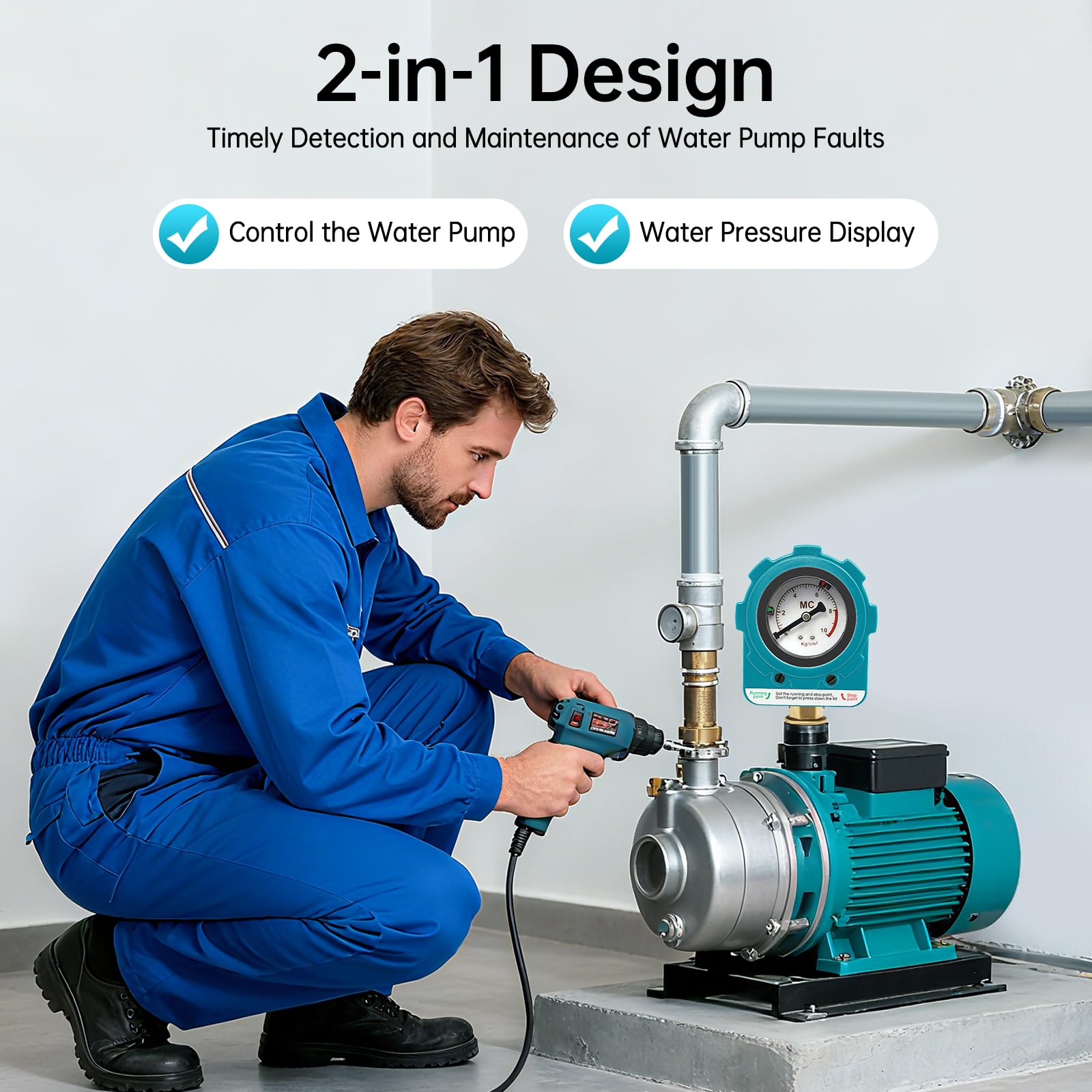 Pompa di controllo 220 V, interruttore a pressione, per impianto di acqua domestica, interruttore a pressione 0~10 bar, pompa di controllo della pompa, interruttore a pressione (blu NPT1/2")