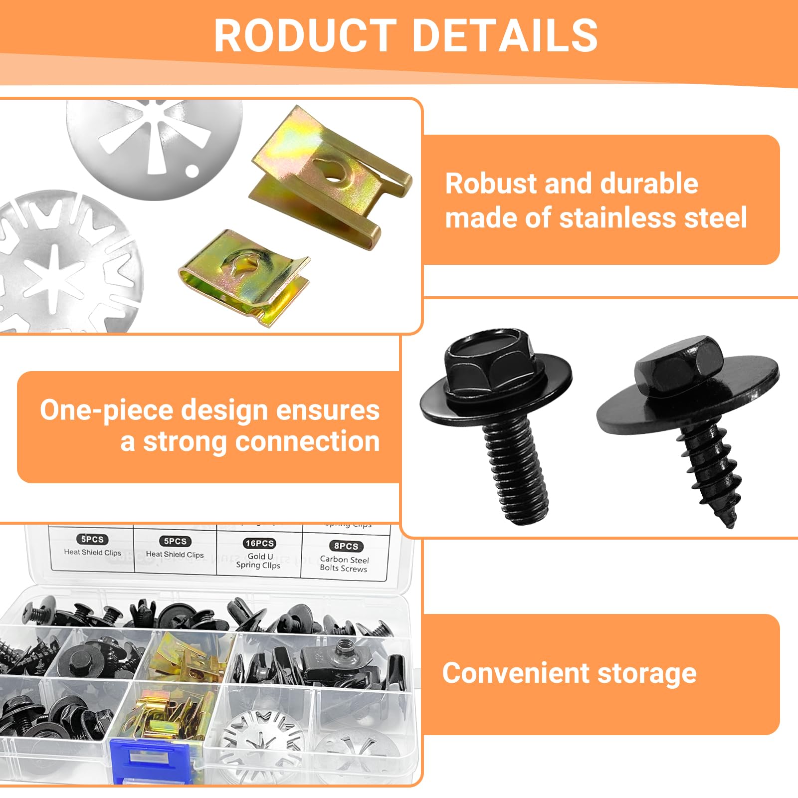 Keadic K1259 Kit 100 Clip Per Dadi A U Auto, 10 Misure Da 1 A 10, Fissaggi Universali Per Pannelli E Paraurti