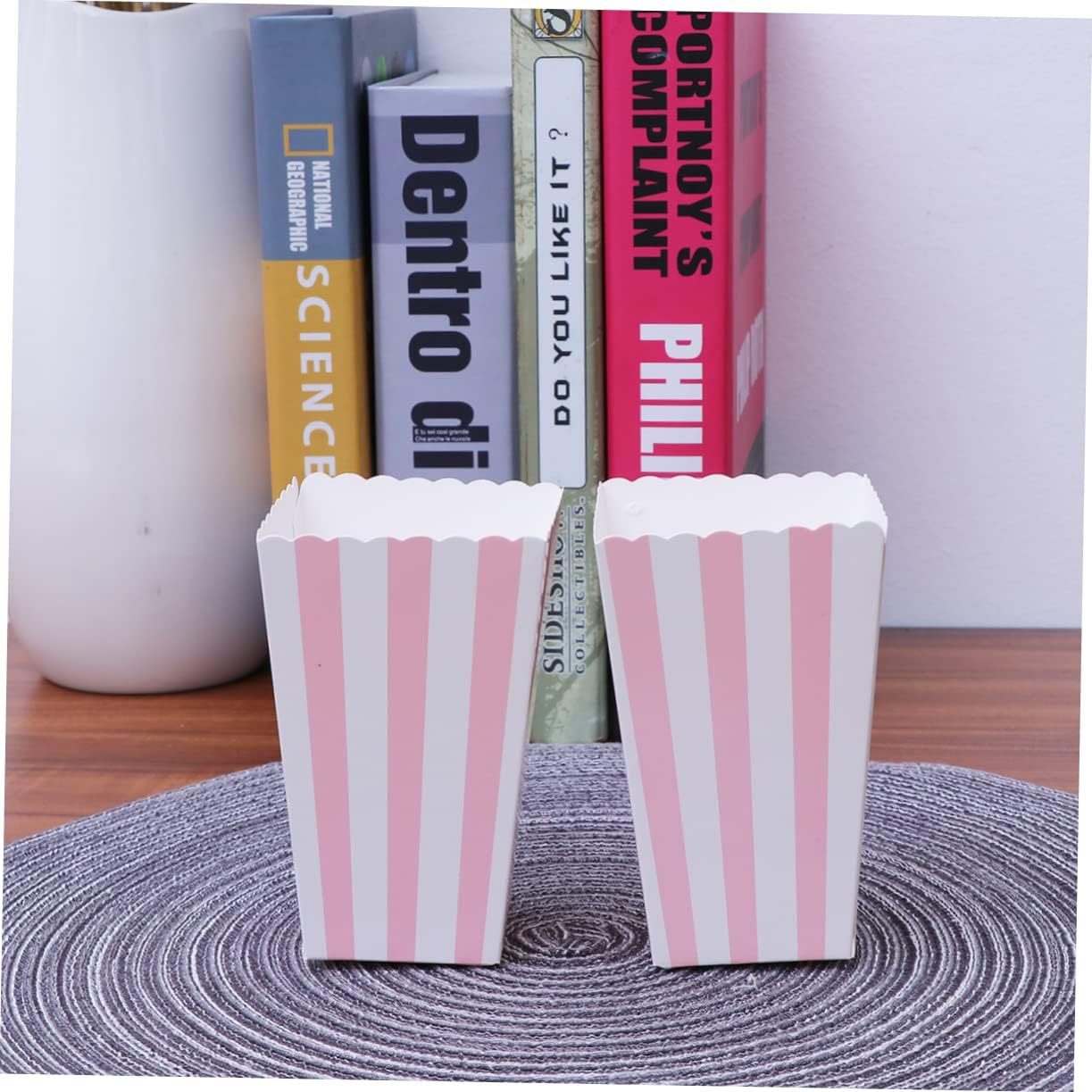 48pcs Pink Striped Popcorn Boxes Eco-friendly Paper Treat Containers for Weddings Birthday Parties Showers and Carnival Events Snacks and Sweets