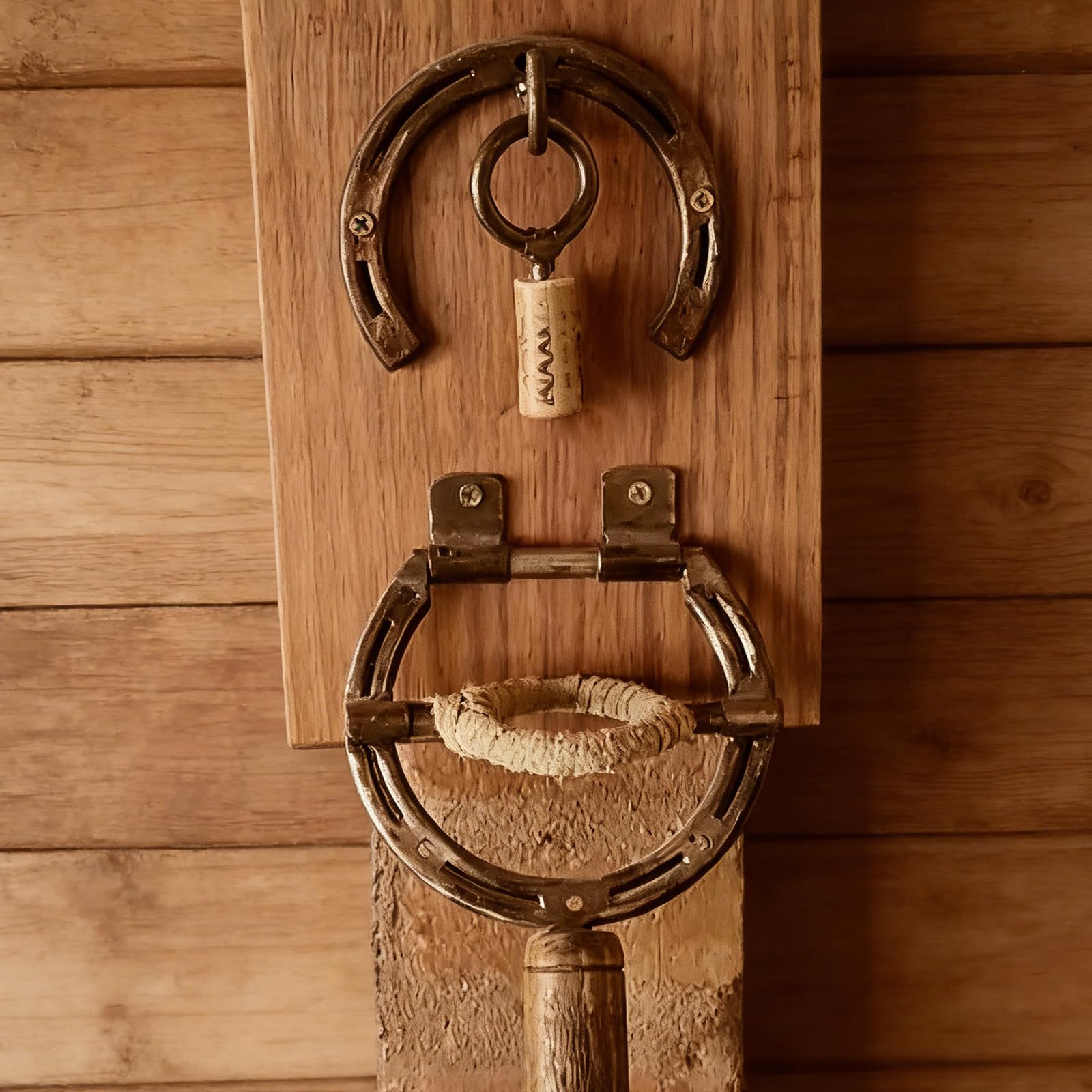 Weinflaschenöffner aus Metall und Holz, Bauernhaus-Hufeisen, Wandmontage, Korkenzieher, antike, industrielle Dekorationen, Herren, Wand-Weinflaschenöffner