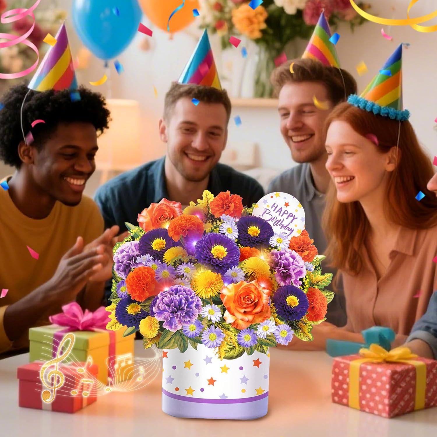 Condition photo showing New/Like New for birthday cards, happy birthday cards with music & lights, daisy and yellow rose, 10 inch life sized forever flower bouquet greeting card gifts for wife women mom grandma sister dasiy