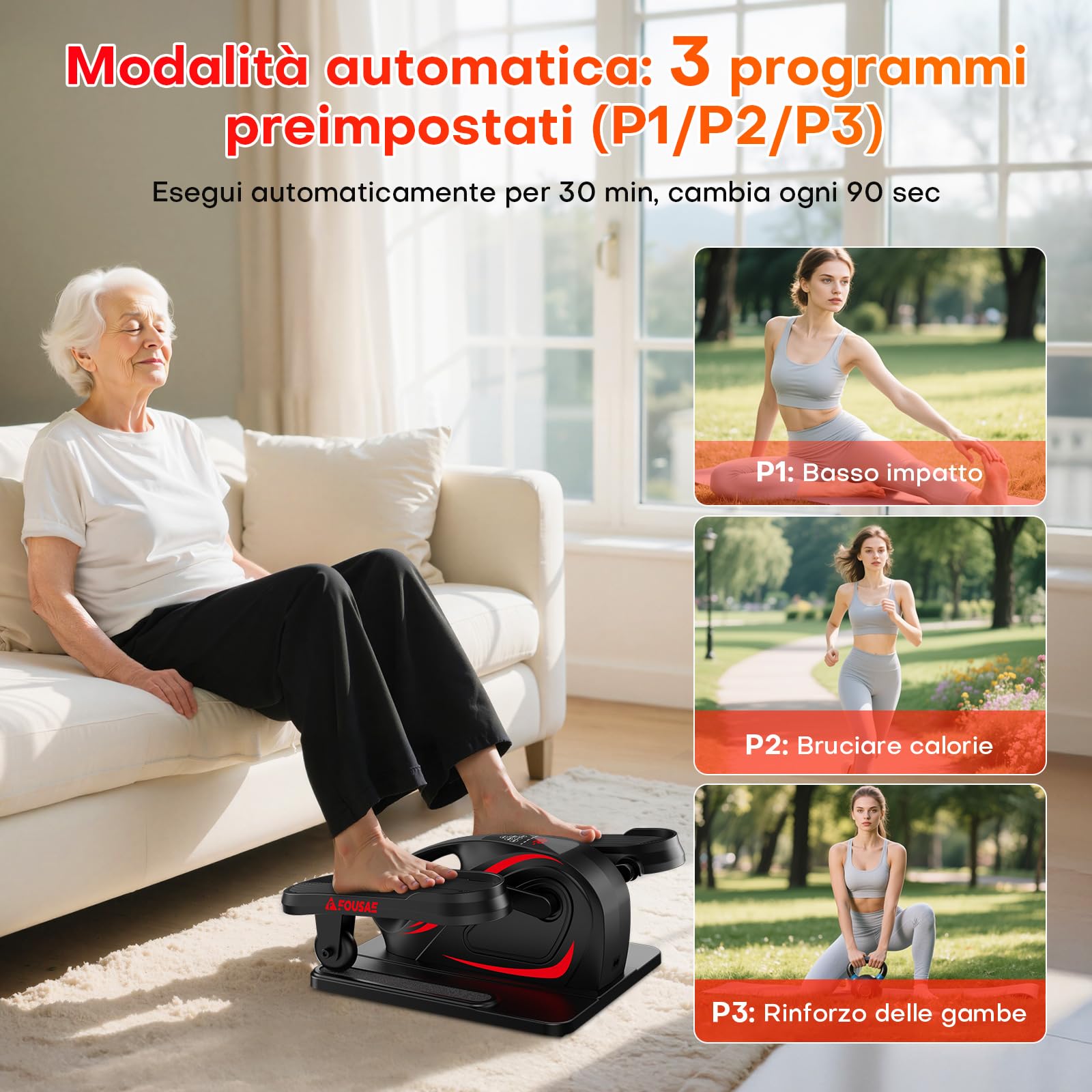 FOUSAE Ellittica Elettrico, 2 in 1 Pedaliera Elettrica con 15 velocità Regolabili e 3 modalità Automatiche, Cross Trainer da Seduti con Telecomando, Pedaliera per Anziani Silenzioso e Portatile