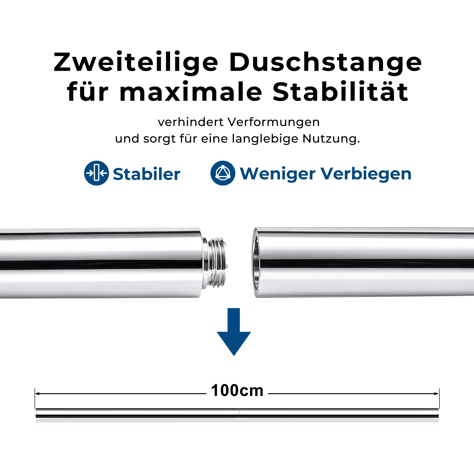 JOHO Dusche Brausestange Edelstahl mit Duschkopfhalter und Variable Wandbefestigungen, bestehende Bohrlöcher nutzbar, Duschstange 100 cm, Chrom