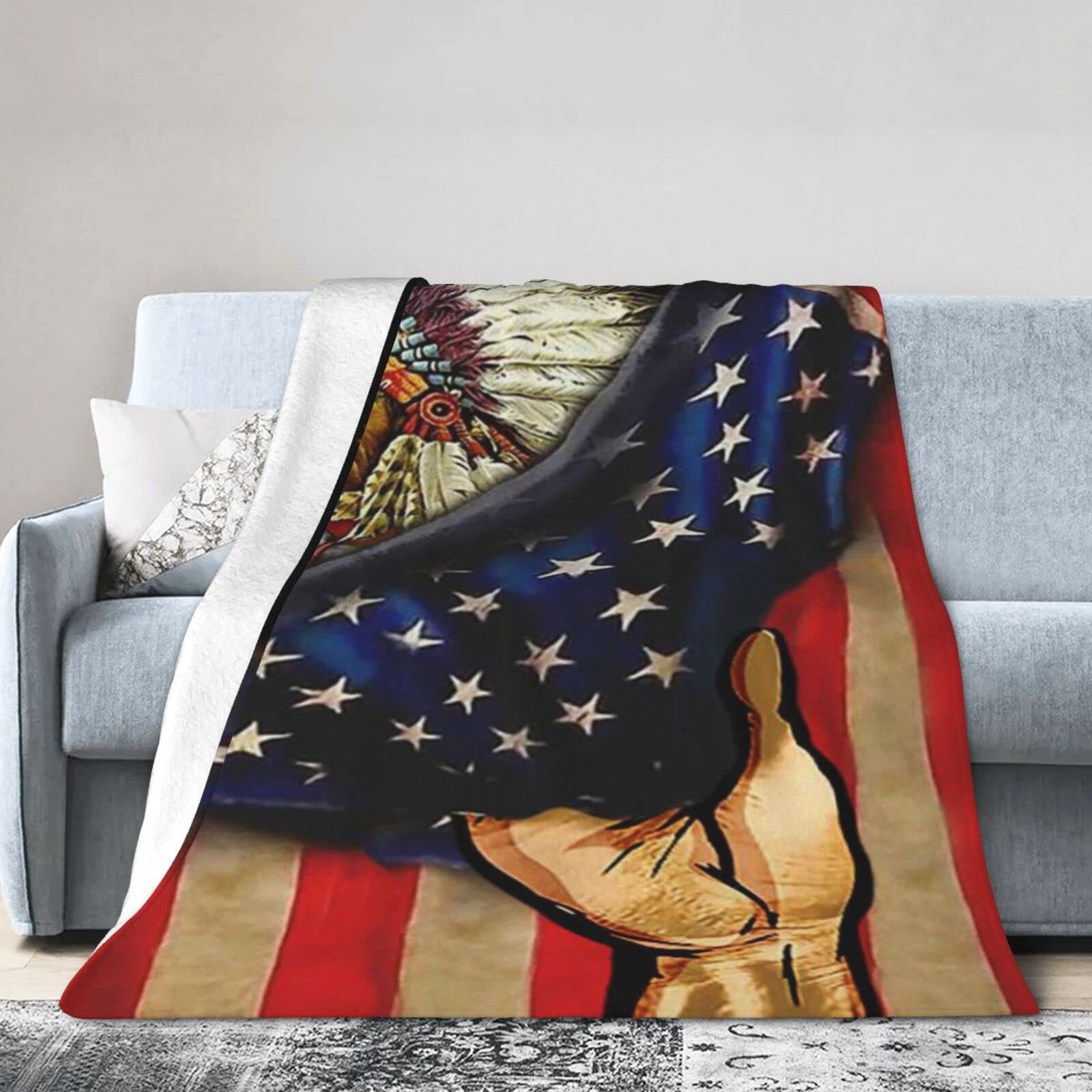 Lsjuee Flannel Fleece Blanket 40"X30" Native American Bed Throw Blanket Funny Ultra-Soft Travel Winter Blankets for Girls Keep Warm