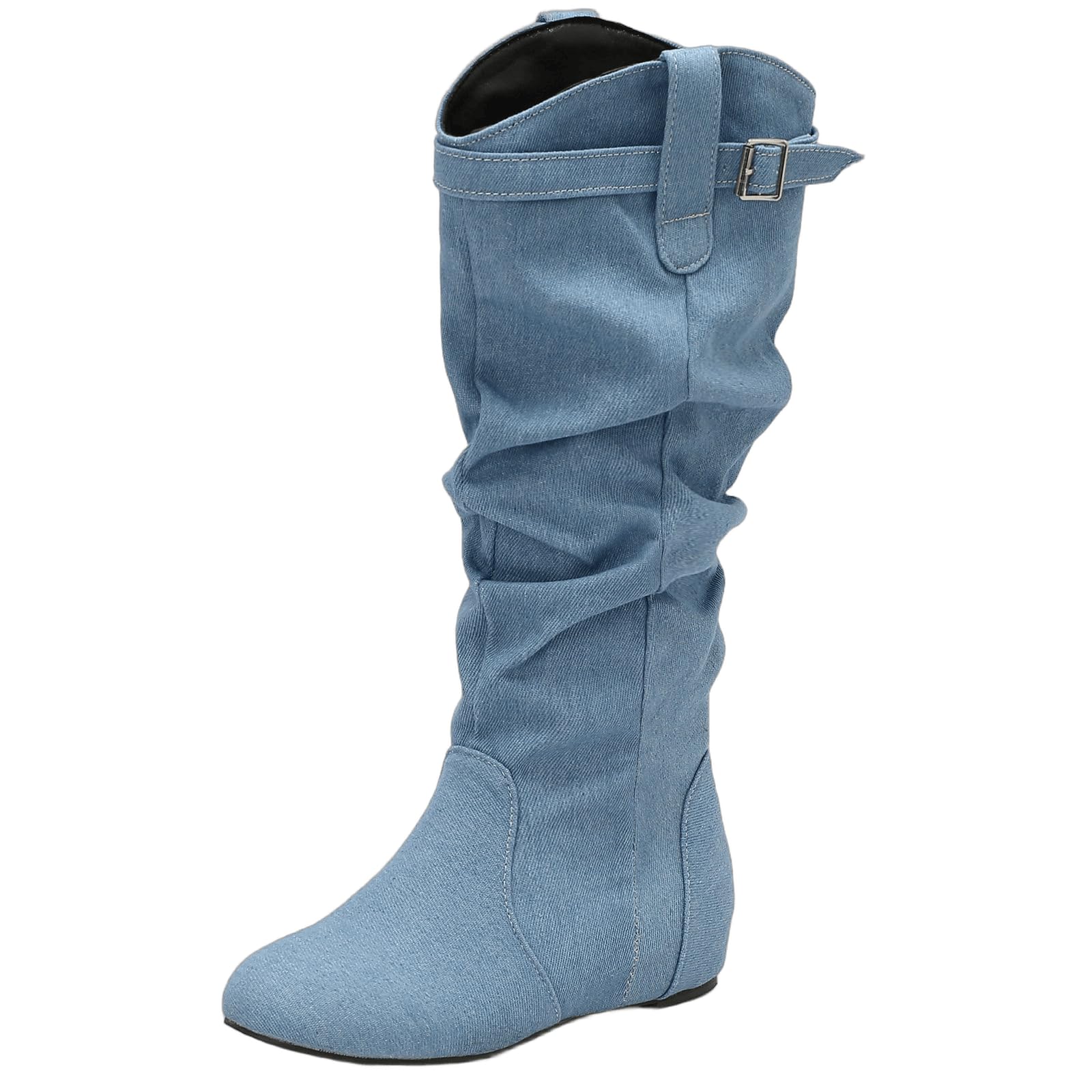 DINTAHA Slouch Flat Boots Women Knee High Cowgirl Boots Fall Slouchy Cowboy Boots for Women
