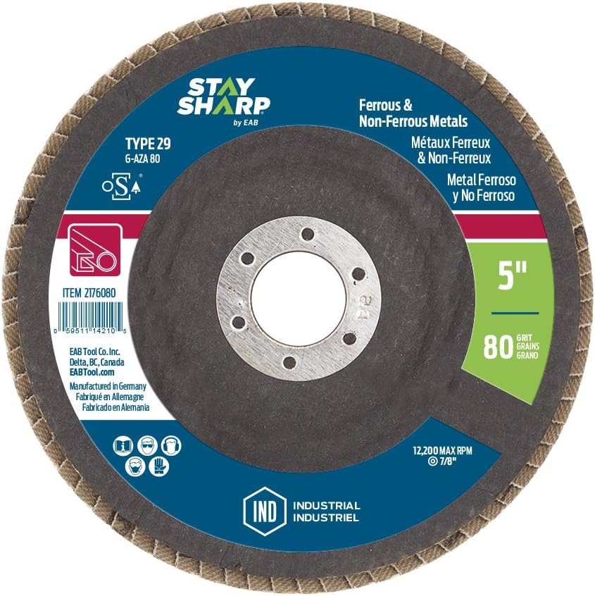 EAB Tool 2174080 4" x 80 Grit Standard Wood & Metal Flap Disc - Type 29 Professional Abrasive,