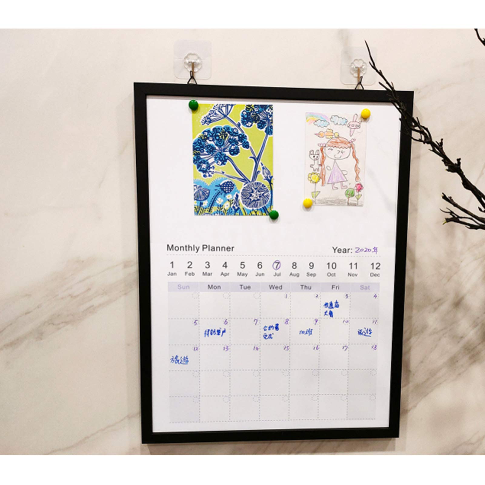 Lavagna Magnetica Calendario mensile da Parete per Pianificazione mensile per Ufficio Domestico Messaggio promemoria itinerario Piano Cose da Fare Record (Cornice in Legno nero-45X60CM)