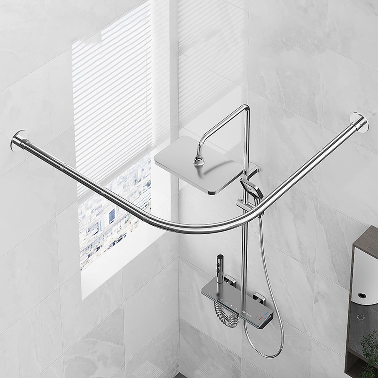 GLDYTVF L-Shaped Shower Curtain Rod Corner Tension Rod Rustproof Bathroom Curtain Pole Adjustable Pressure MountShower Accessories for Stylish Bathrooms