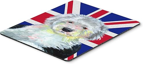 Caroline's Treasures LH9497MP - Alfombrilla de mouse de perro pastor inglés antiguo con bandera británica Union Jack, almohadilla caliente o