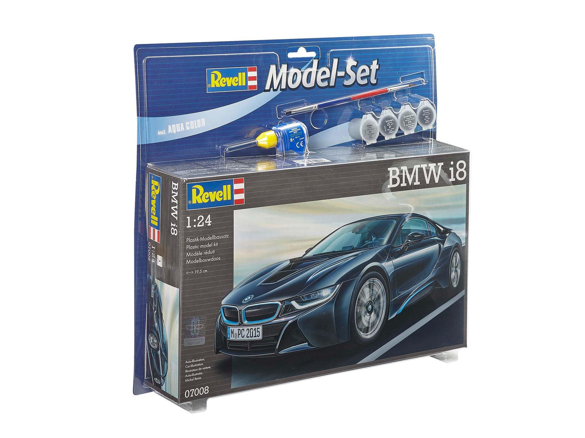 Revell Modellbausatz Auto 1:24 - BMW i8 im Maßstab 1:24, Level 4, originalgetreue Nachbildung mit vielen Details, Model Set mit Basiszubehör, 67008, Schwarz