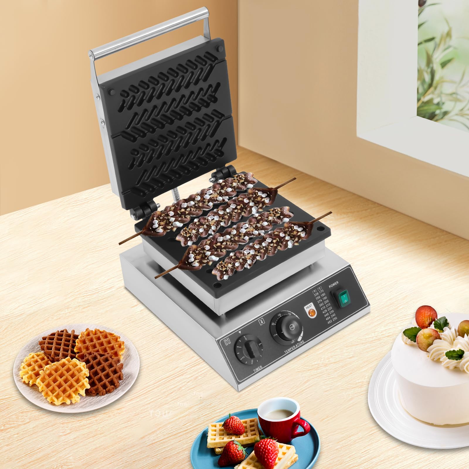Macchina per waffle a forma di gambo di frumento, piastra per waffle commerciale, 1,7 KW, elettrica per waffle maker per panetterie, ristoranti di catrame