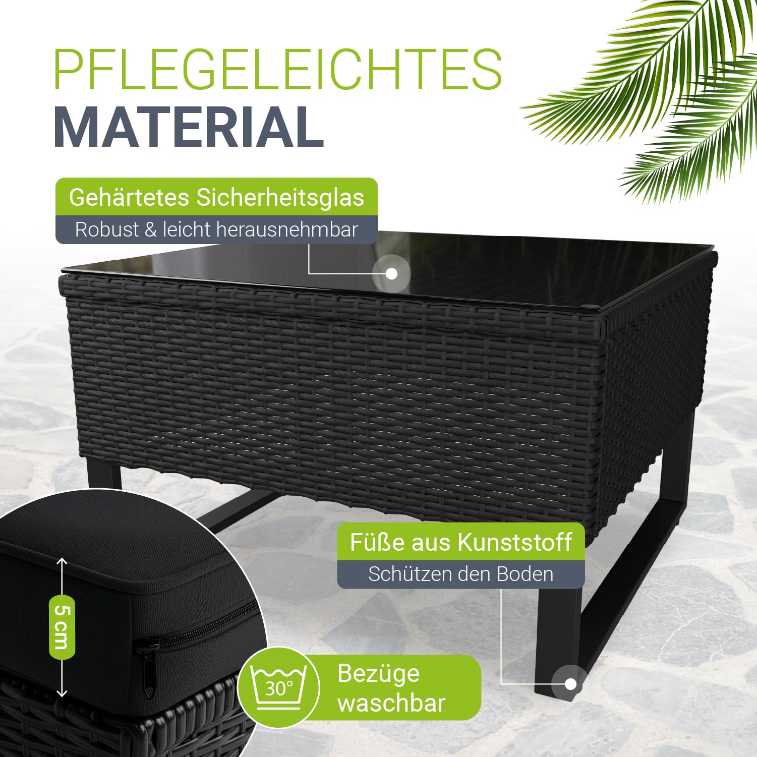 Juskys Polyrattan Lounge für 4 Personen – Outdoor Gartenmöbel Set Santorini mit Beistelltisch & Auflagenbox, wetterfeste Lounge Möbel als Balkonmöbel Sitzecke – Schwarz