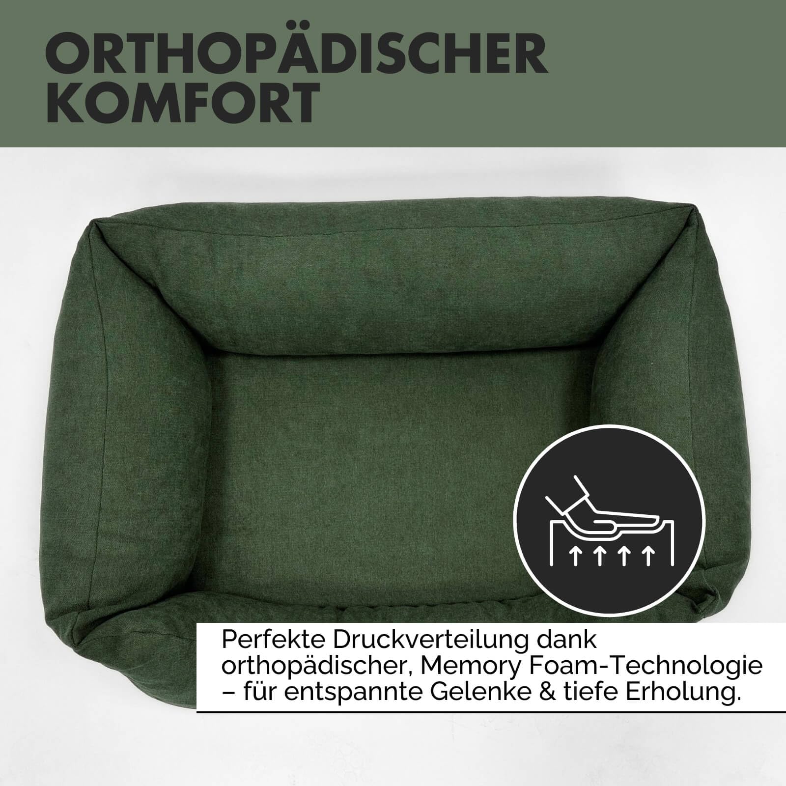 Emma Hundebett | Orthopädisches Hundebett | Hundekörbchen für kleine und mittelgroße Hunde (Olive, 85x65cm)