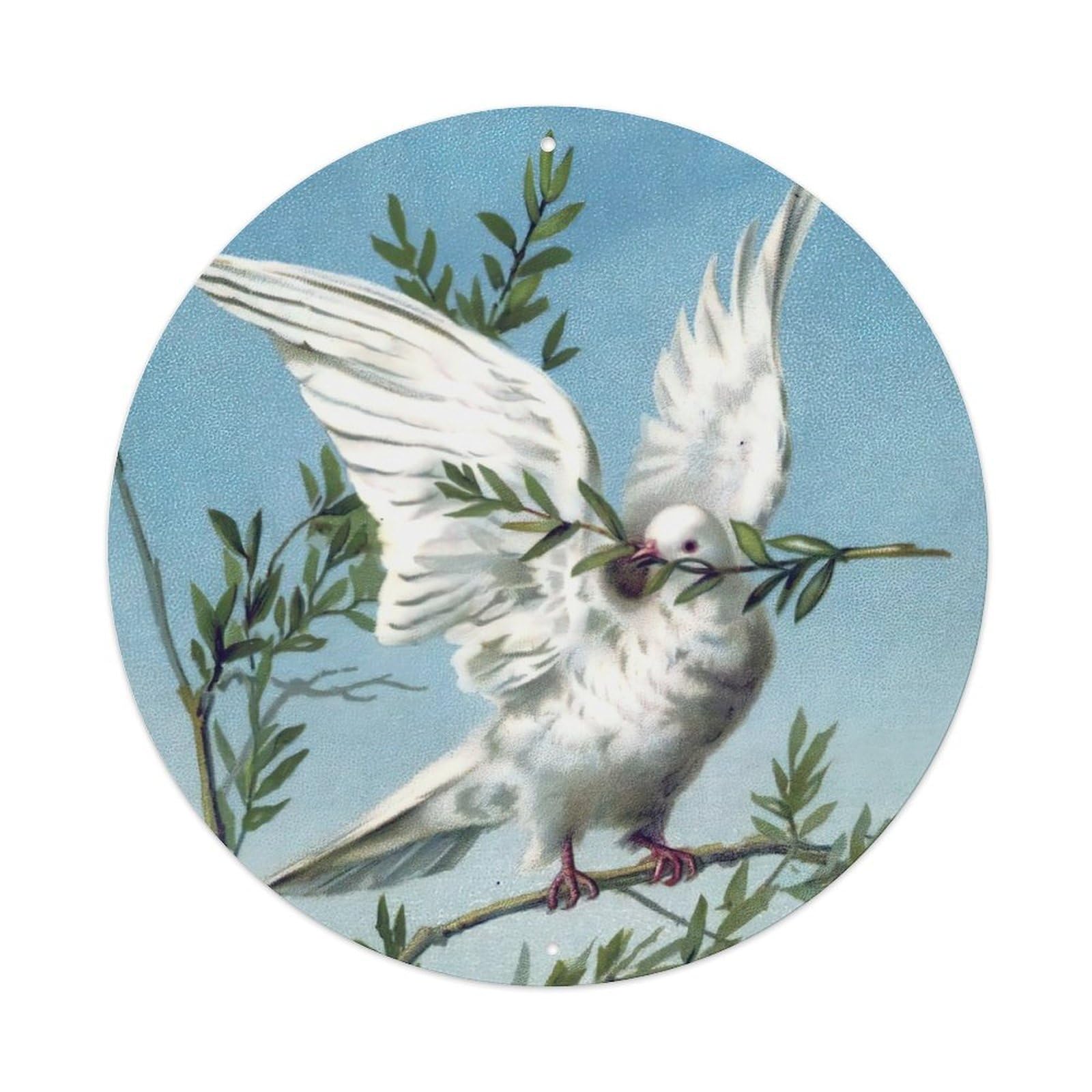 Animal Artwork Pigeon Holding Leaves in Mouth Vintage Metal Tin Sign Plaque Wall Decor for Cafe, Club Bar, Office, Garden Metal Poster 8x8Inch