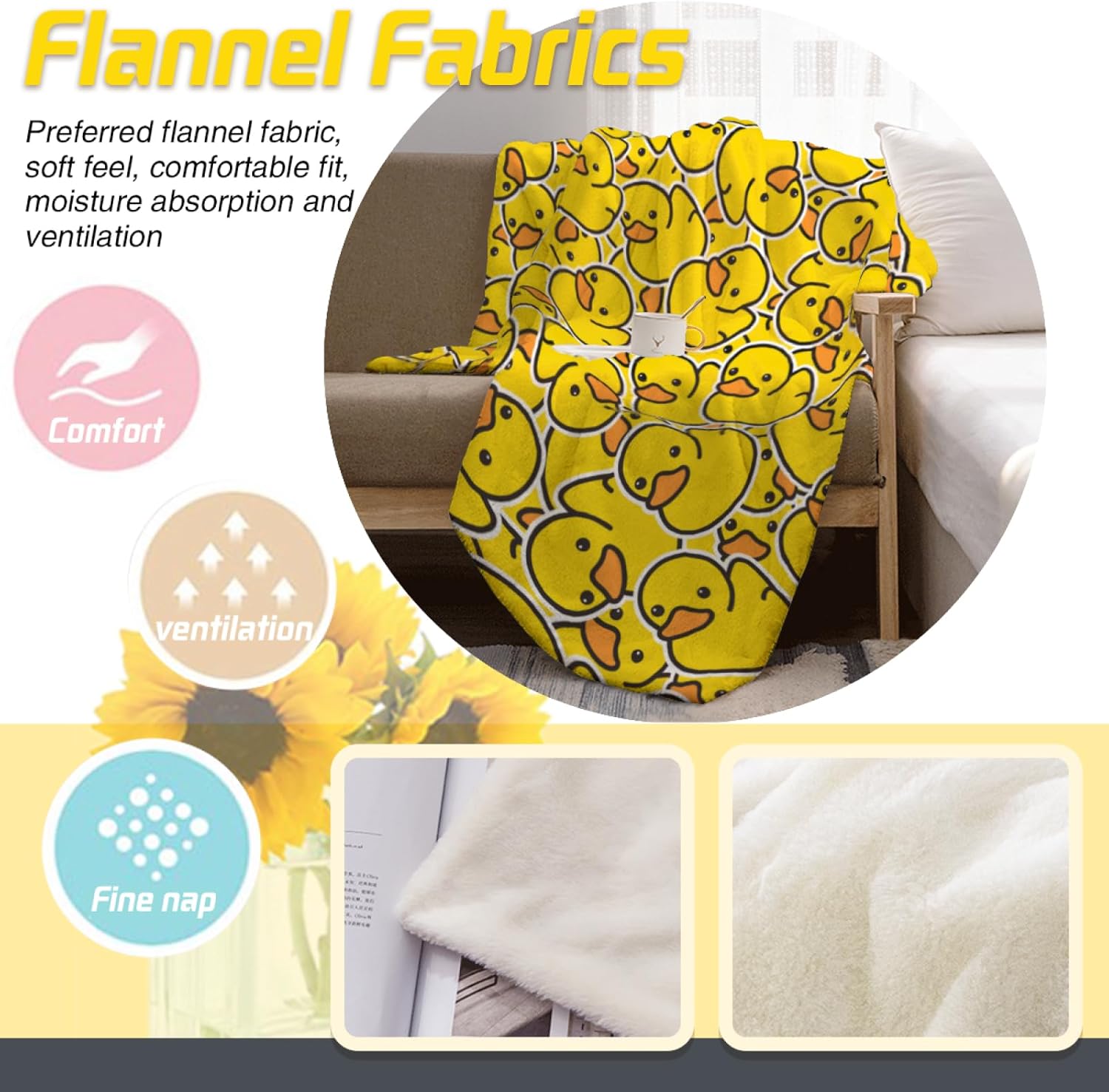 Cute Duck Blanket Soft Flannel Fleece Rubber Ducks Throw Blankets for Sofa Couch Bedroom Gifts for Duck Lovers Birthday Decor 50"X40" - Image 7
