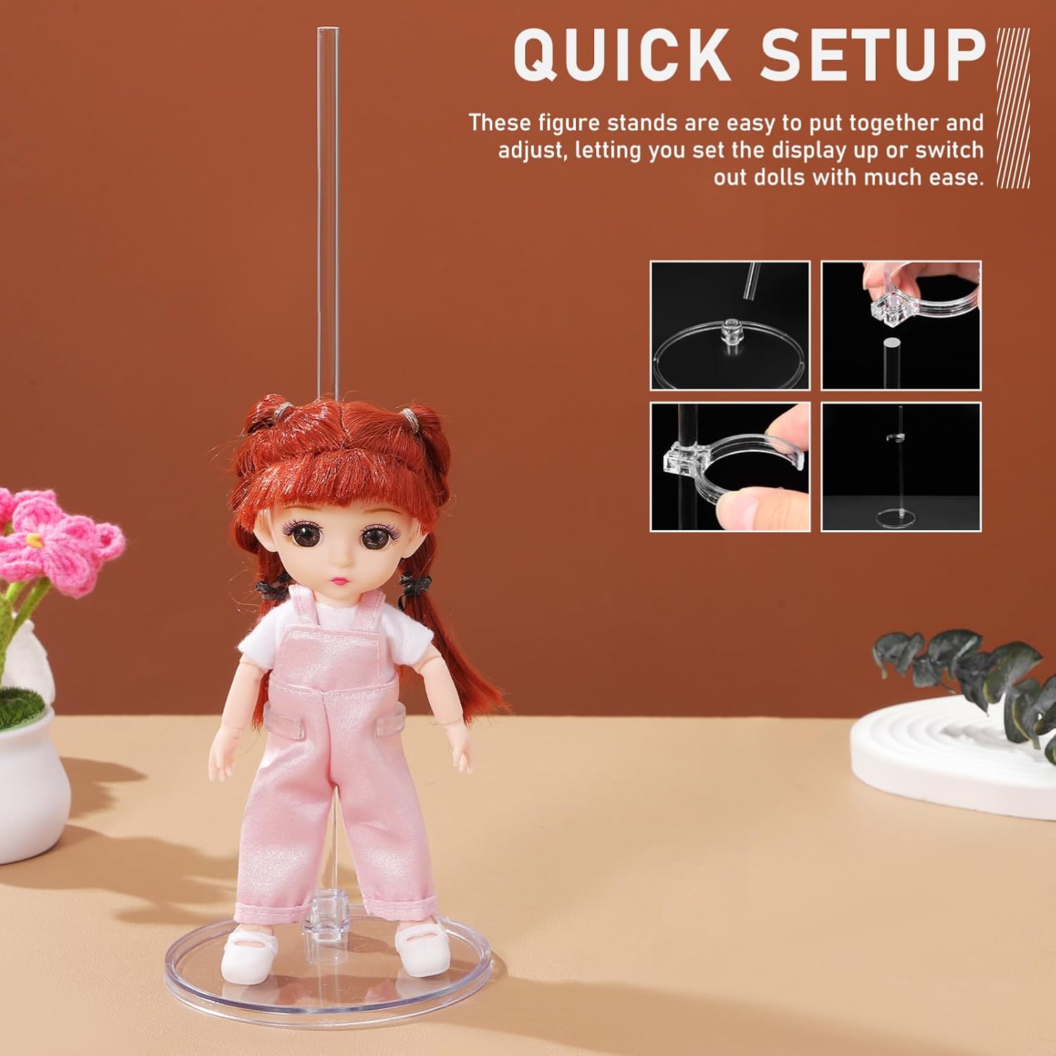 Toyvian Clear Adjustable Doll Stand for 6-8 Inch Dolls Figurine Display Holder Desktop Doll Support Stand for Collectible Dolls Display