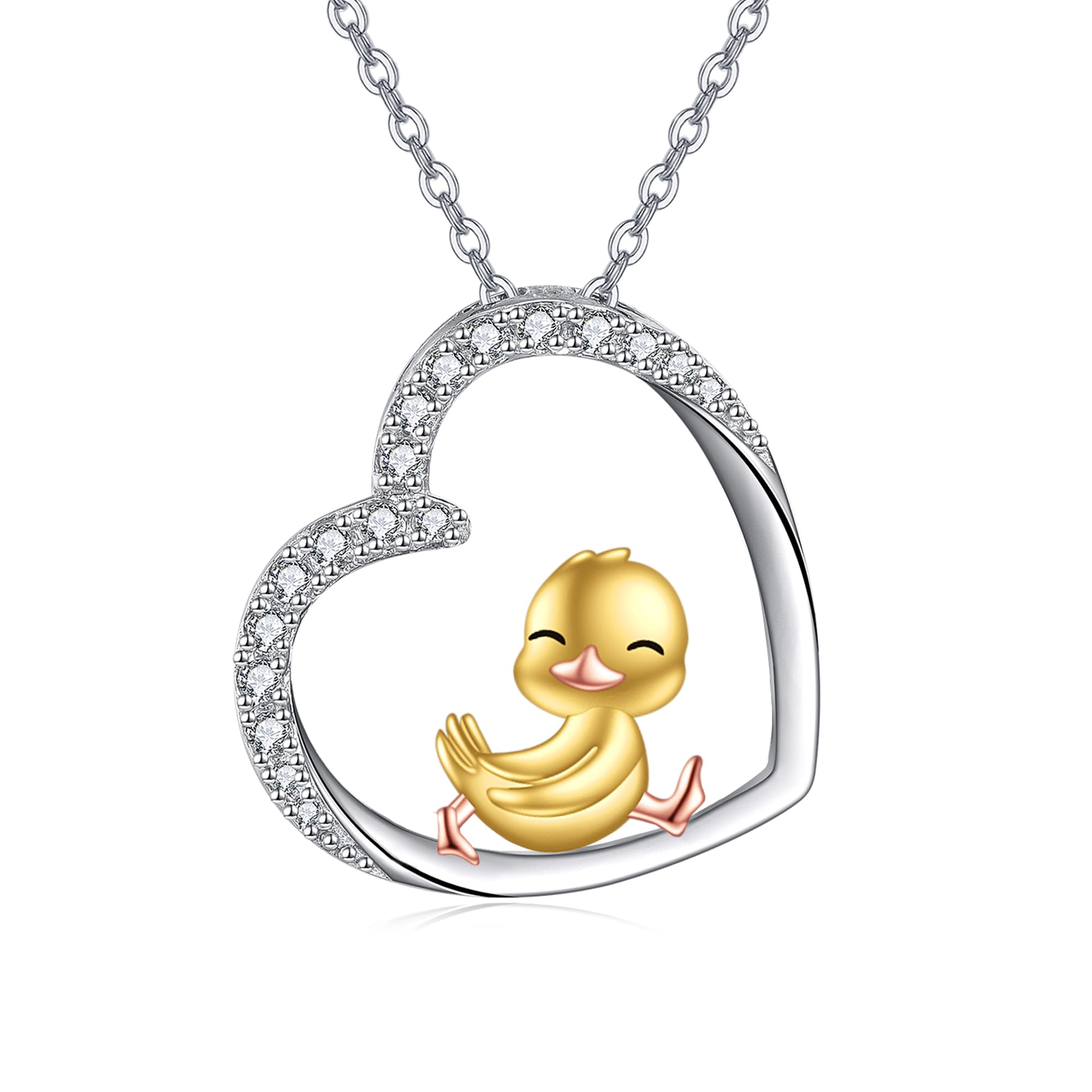 URONE Pingüino/lobo/cerdo/zorro/perezoso/gato/elefante collar de plata de ley 925 colgante de animales joyas regalos para mujeres madre novia niña, 0.80*0.83 Zoll (Pendel) + 18 + 2 Zoll (Kette), Plata