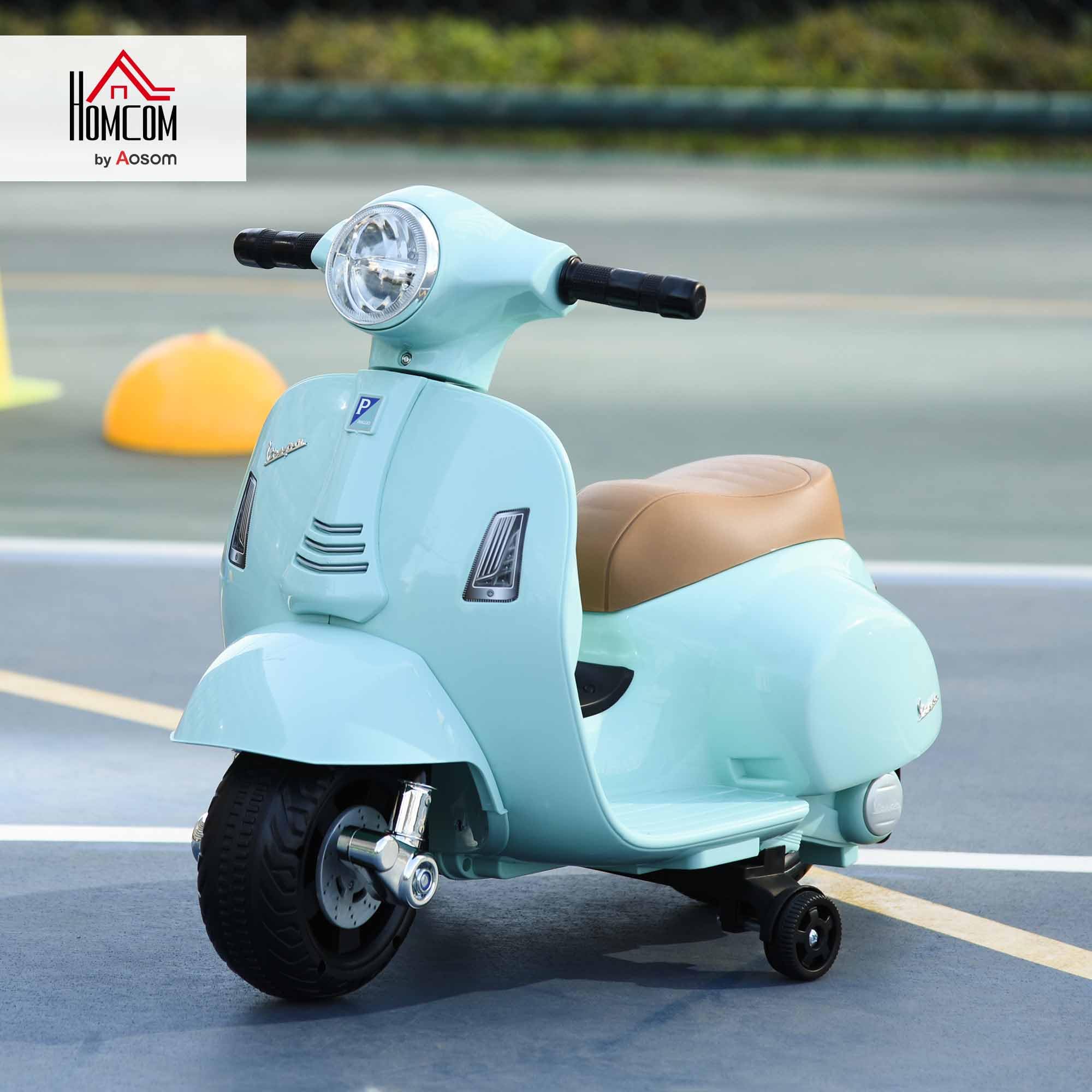HOMCOM Moto Elettrica per Bambini 6V con Licenza Ufficiale Vespa Batteria, Motorino Elettrico per Bambini da 18-36 Mesi con Fari e Clacson, 66.5x38x52cm, Verde