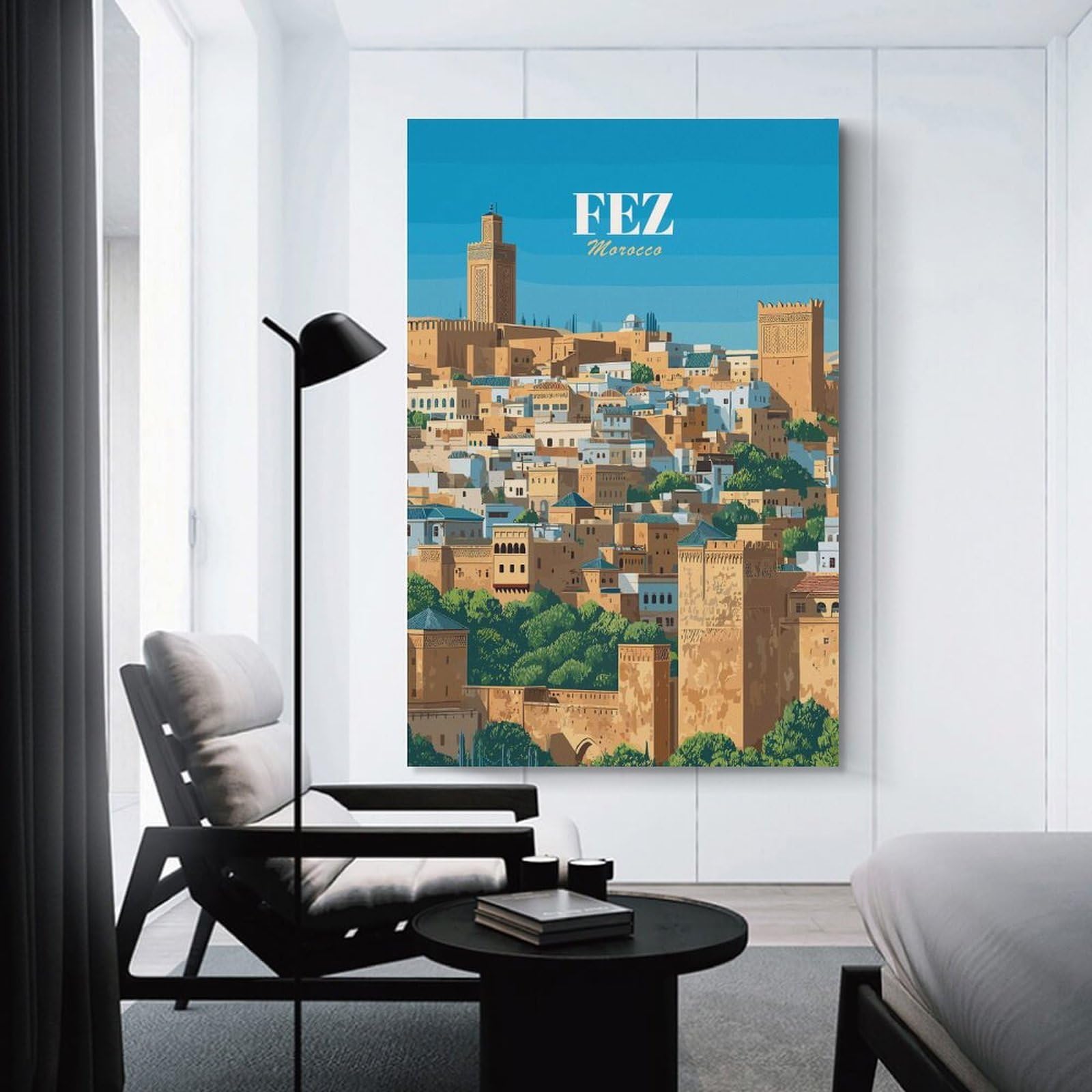 Junmoney Fez, Morocco Cityscape Illustration(2) Room Decor Wall Art, 20x30inch(50x75cm), for Feature Walls in Flats Or Modern Rooms, Wall Decor Suited to Curated Displays