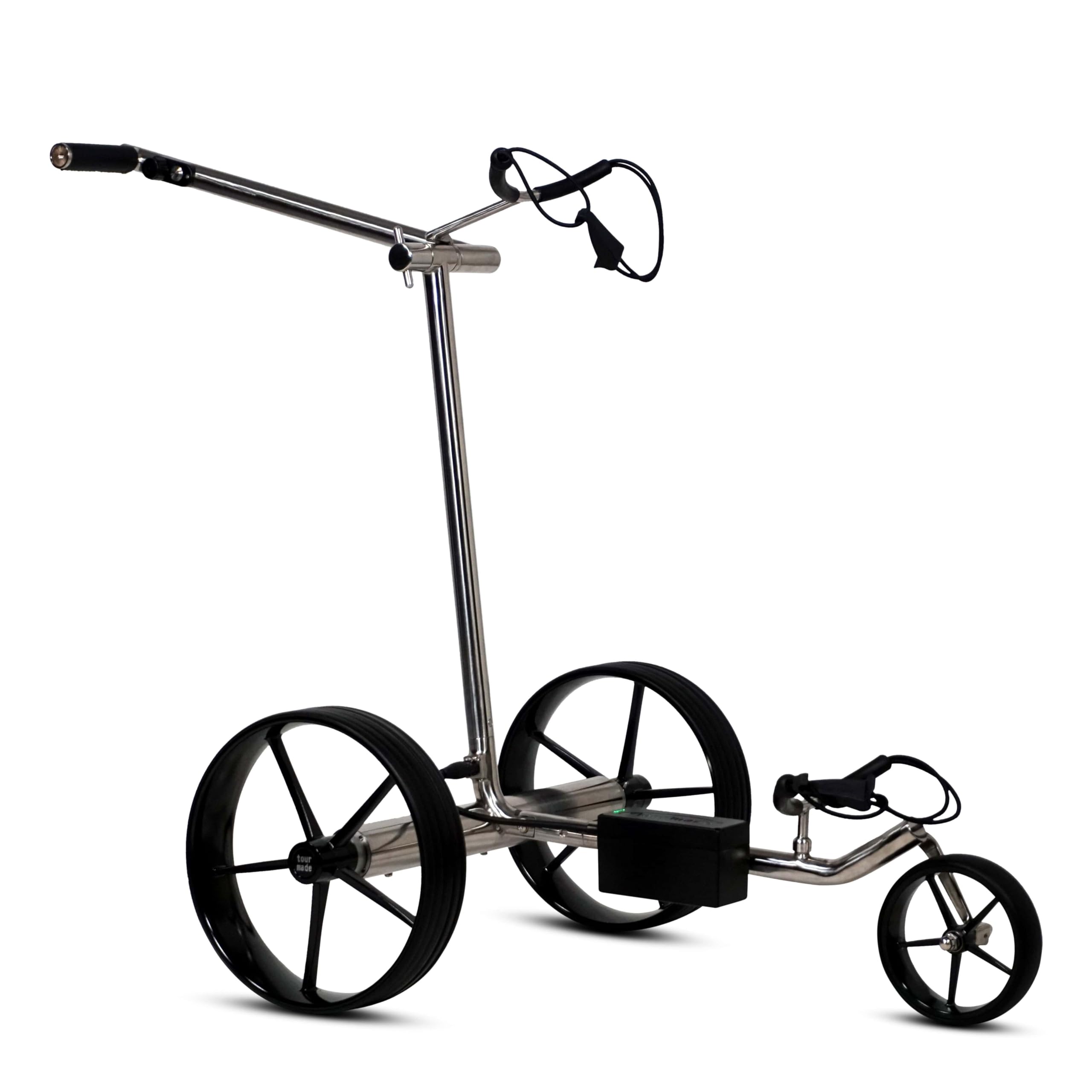 tour made Haicaddy HC5 Edelstahl I Golftrolley Elektrisch I kleinstes Packmaß I Lithiumakku 27-36 Loch I Bergabfahrbremse & viel Zubehör I Deutsche Markenqualität