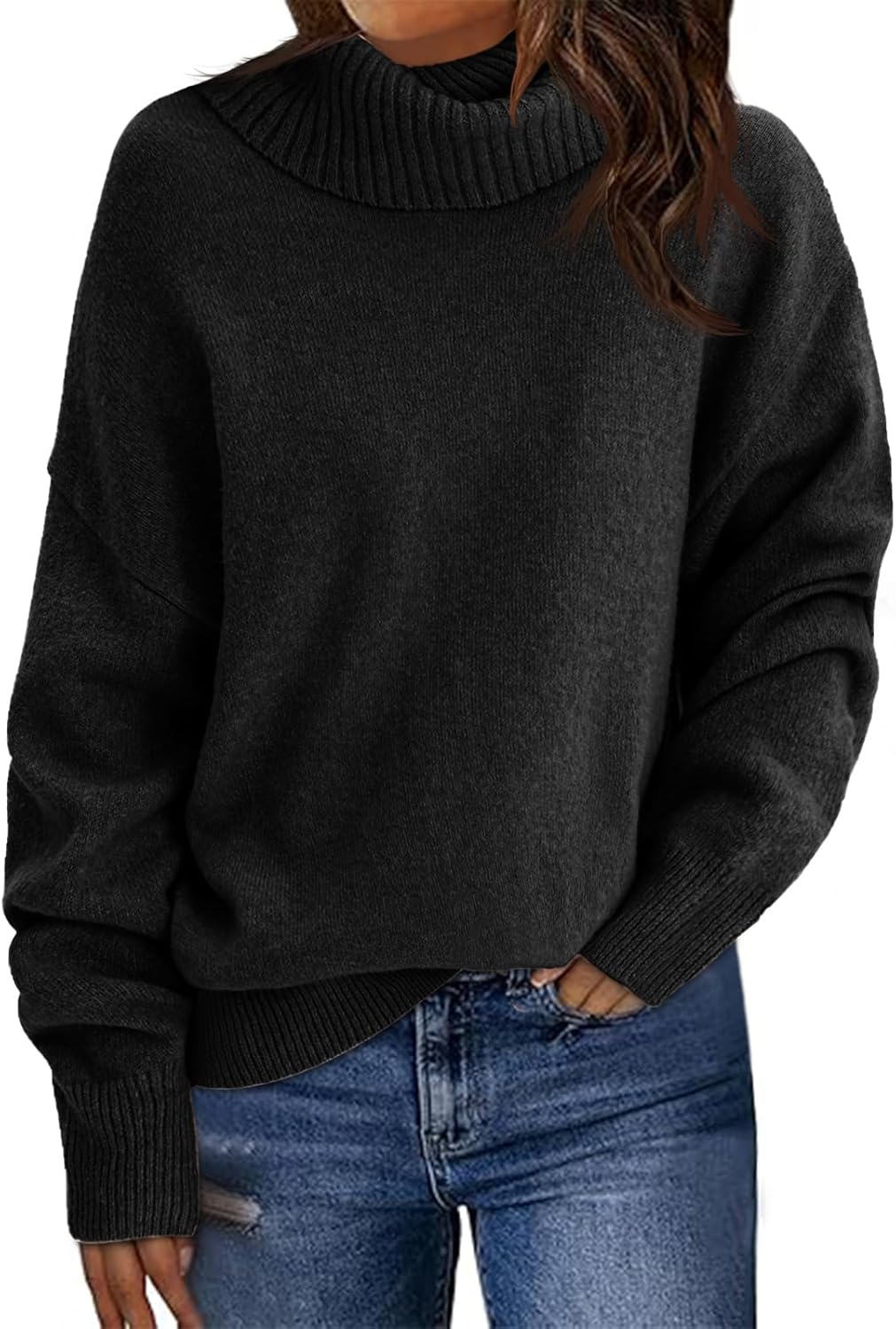 Saodimallsu Womens Turtleneck Sweaters Long Sleeve Casual Soft Knit Loose Fit Basic Fall Pullover Sweater Tops