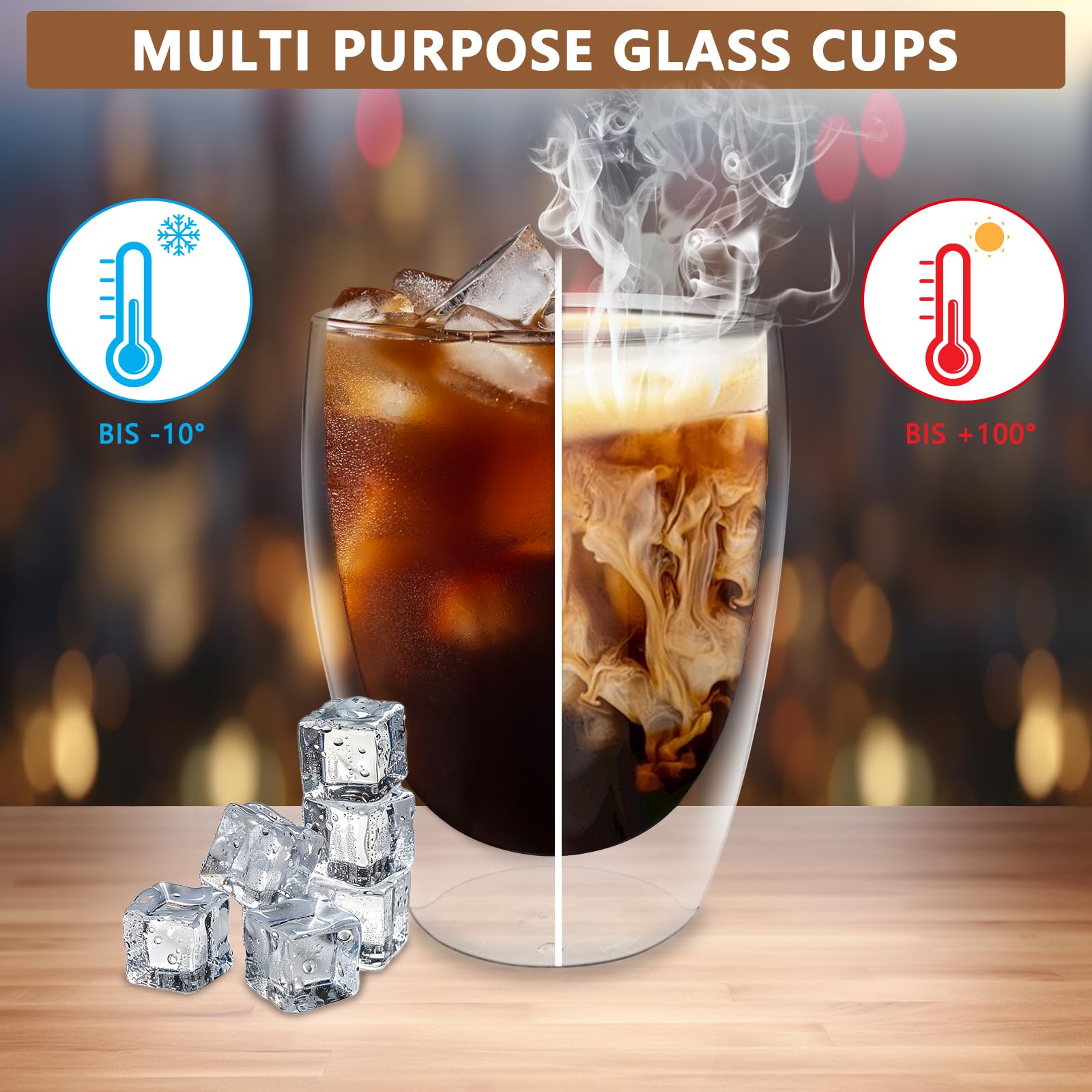 Tazas de Café de Cristal de Doble Pared, 4 Piezas 350 ML Vasos Transparentes para Latte Macchiato Café Helado Leche Jugo Té Espresso