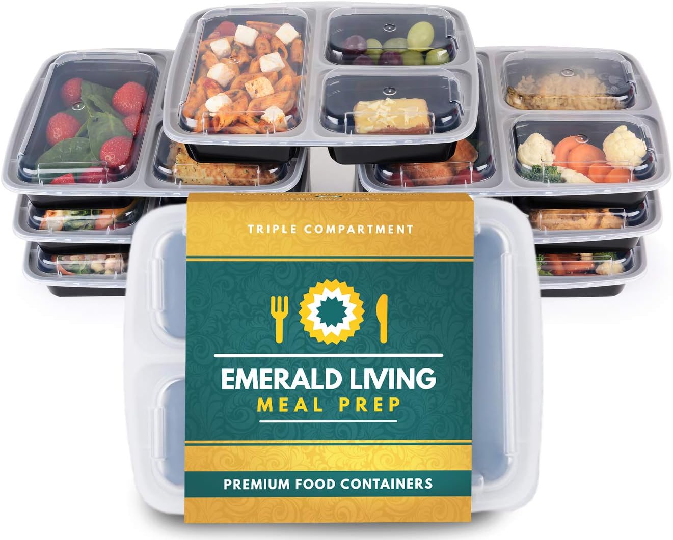 Premium 3 Compartment BPA Free Meal Prep Containers. Reusable Plastic Food Containers with Lids. Stackable, Microwavable, Freezer & Dishwasher Safe Bento Lunch Box Set + EBook. 1L - 7 Pack