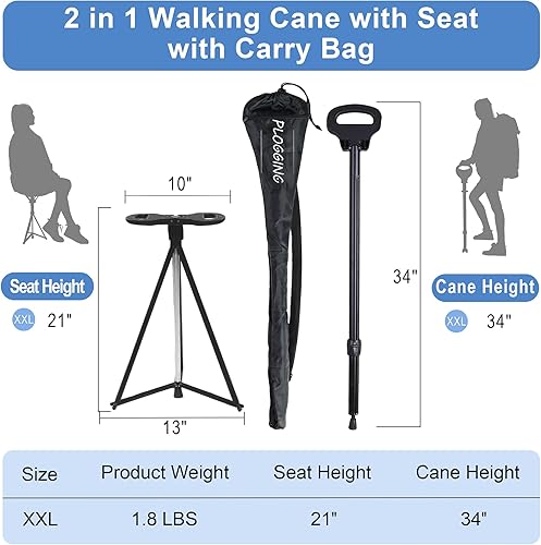 Miniatura 3 de Walking Cane with Seat for Men & Women, Lightweight Anti-Slip Walking Stick with Carry Bag, Portable Stool for Senior & Adults, Foldable Cane Chair