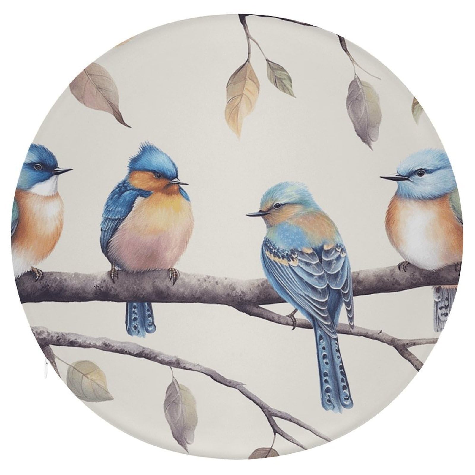 Wsoihfec Style Birds Sitting On Branch Seat Cushion Round Chair Pad