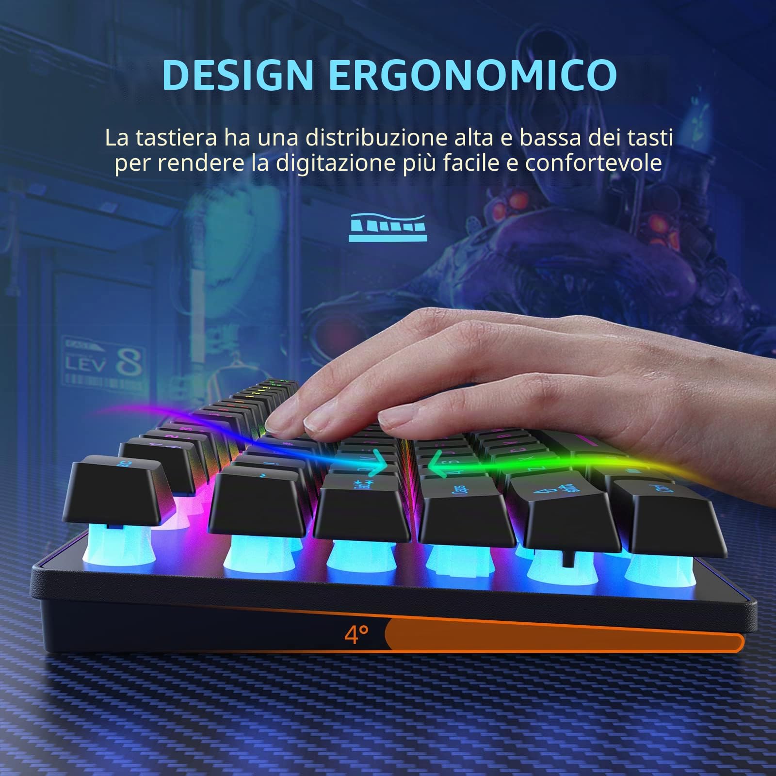 Set Tastiera e Mouse Wireless, Tastiera da Gioco Wireless a 87 Tasti, Layout US, Layout QWERTY, Retroilluminazione Arcobaleno, Mouse LED da 2400 DPI con Tappetino (Bianca)