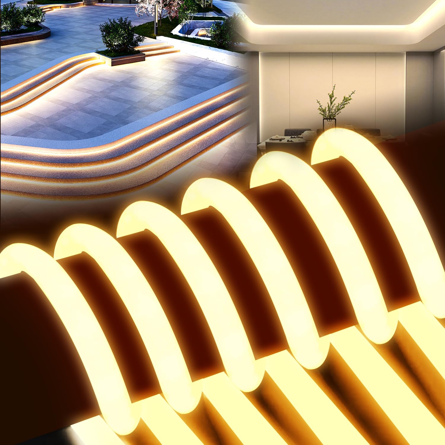 Tira LED 220V Exterior 20M 360° Redonda Neón Flexible Impermeable IP65 Strip Light Luz de la Cuerda Interior,para Dormitorio,Bar,para Fiestas Decoración Party,Sign Publicidad (Amarilla)